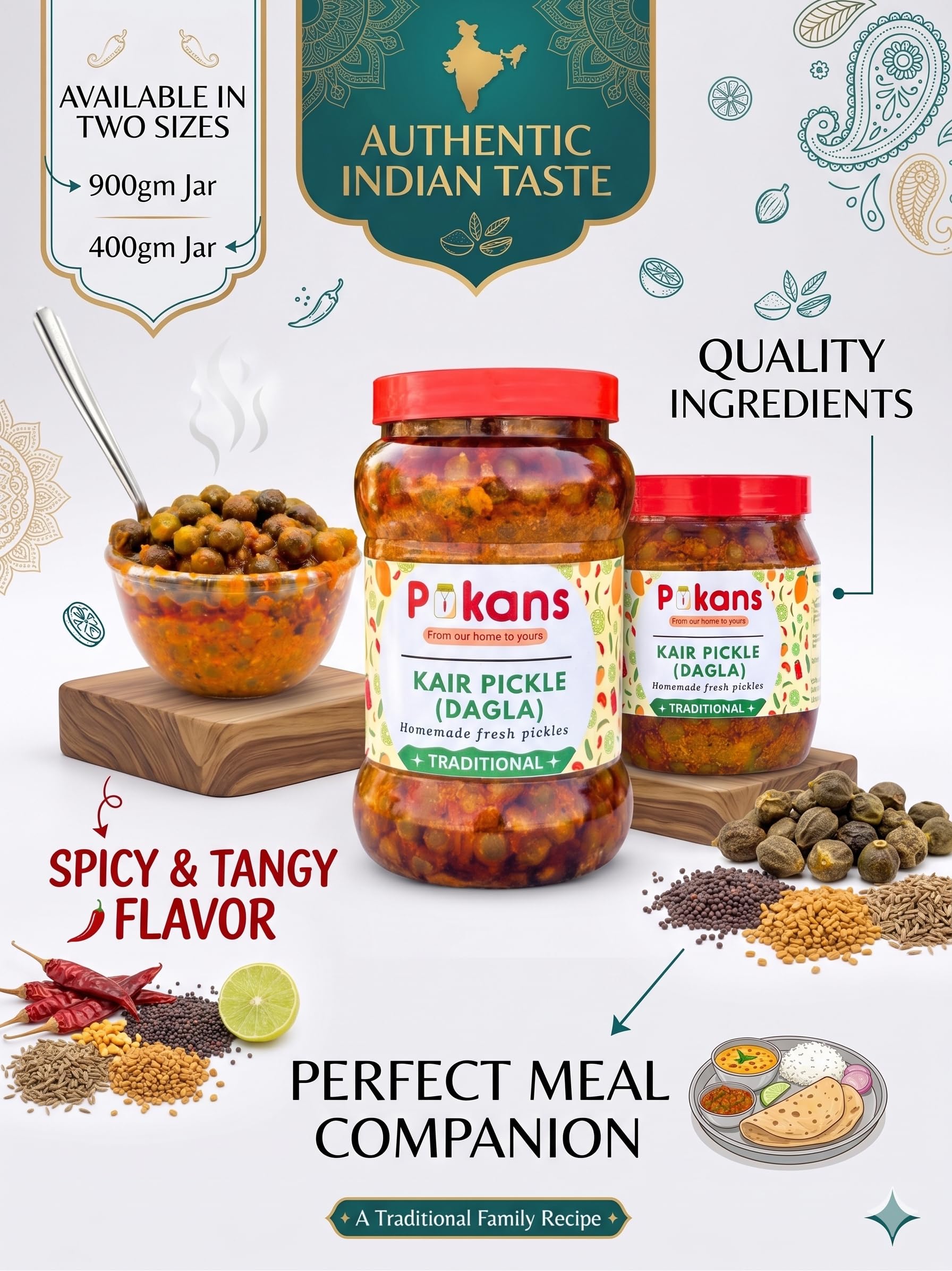 Pikans Kair Pickle (Desert Caper Berry Achar) – Traditional Indian Spicy & Tangy Pickle, Authentic Rajasthani Taste, Hygienically Packed – 400g 1