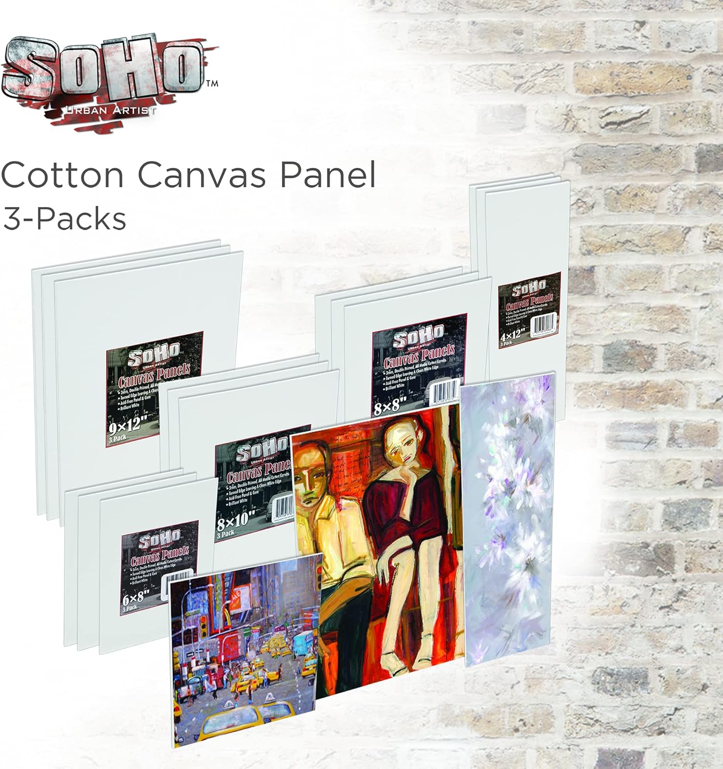 SoHo Artist Cotton Canvas All Media Panels - 16x20-3 Pack of Double Primed Cotton Acid-Free Panels Bonded Canvases for Paintings, Artwork and More