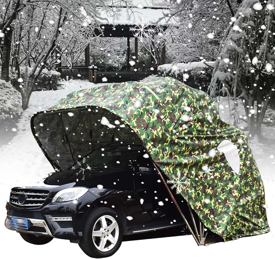 Outdoor Folding Carport, Heavy Duty Portable Car Sunshade Cover, Windproof Mobile Tent for Vehicle Protection, 5.9 x 2.5 x 2.45m