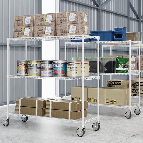 Miniatura 10 de Estantería de alambre NSF de 3 niveles, 18 x 48 x 54 pulgadas, capacidad de 3000 libras, estante de almacenamiento ajustable resistente con ruedas