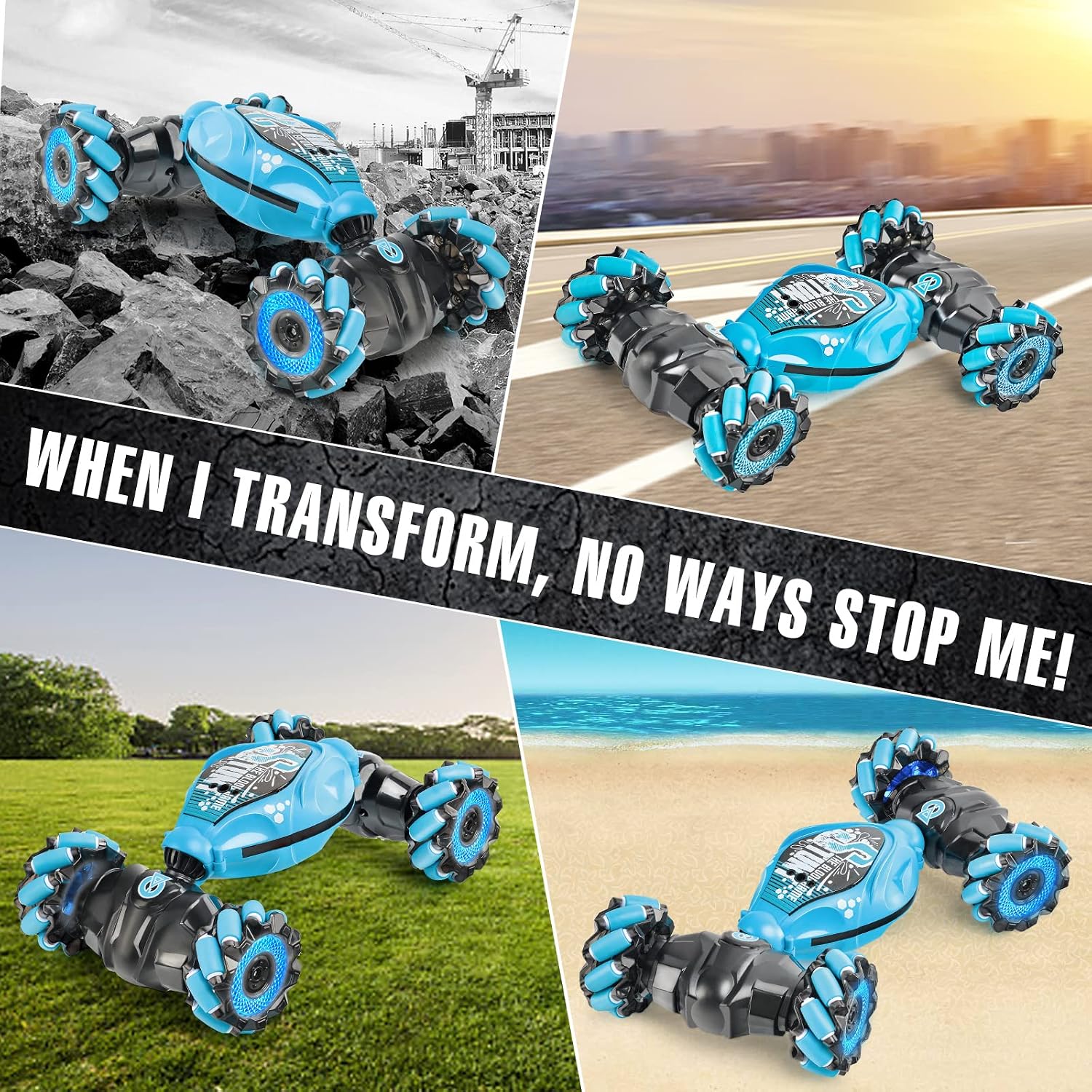 Remote Control Car, 2.4G 4WD Gesture RC Car, All Terrains Double Sides Rotating Hand Controlled RC Cars, Hand Gesture Remote Control Car with 2 Batteries, RC Cars for Boys and Girls with Light Music