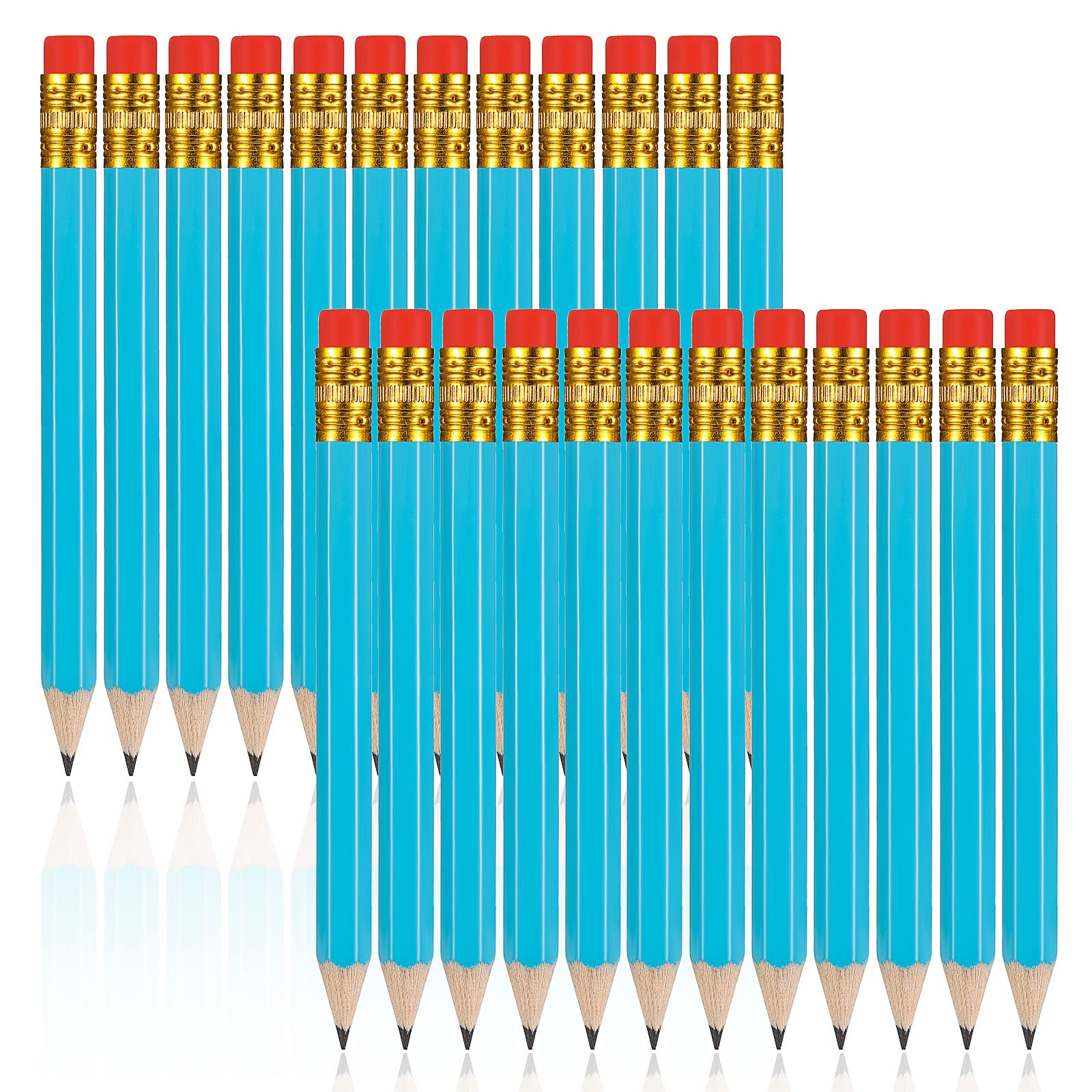 Zonon 24 Pcs Light Blue Golf Pencils with Erasers Mini Small Pencil Baby Shower Favors Bulk Hexagon Wooden Sharpened Half Graphite 2B for Golf Event,