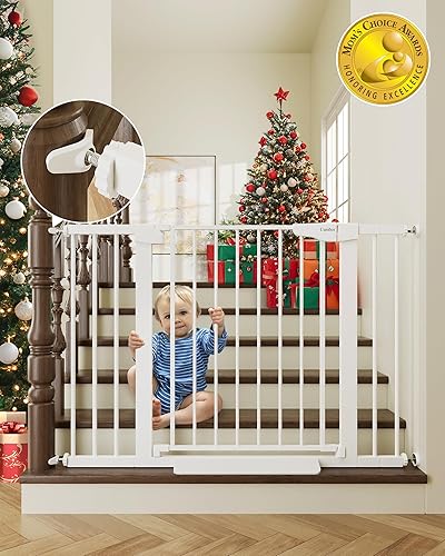 Cumbor 29.7-46" Baby Gate for Stairs, Toddler Safety Essentials for The House, Auto Close Dog Gate for Doorways, Mom's Choice Awards Winner-Easy Install Pressure Mounted Pet Gates for Dogs, White - White - 29.7-46"W x 30.5"H