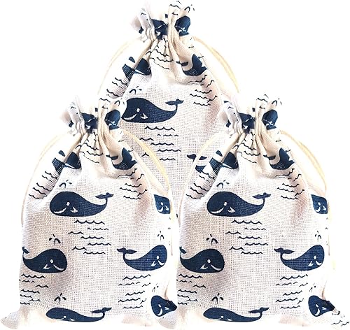 RIGHTA TECH Bolsas de regalo de vida de animales marinos del océano, bolsa de regalo con cordón, bolsa de regalo de ballena de peces tropicales para