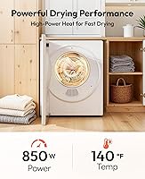 Vista 3 de EUHOMY Secadora portátil de 1.5 pies cúbicos con 4 programas de secado, capacidad de ropa de 5.5 libras, acabado de espejo y panel táctil LCD