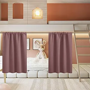 RYB HOME Small Window Curtains for Kitchen, Thermal Insulated Privacy Shades for Bedroom Basement Bathroom Door Half Window Tiers, Width 34 x Length 30 inch, 2 Panels, Dusty Rose