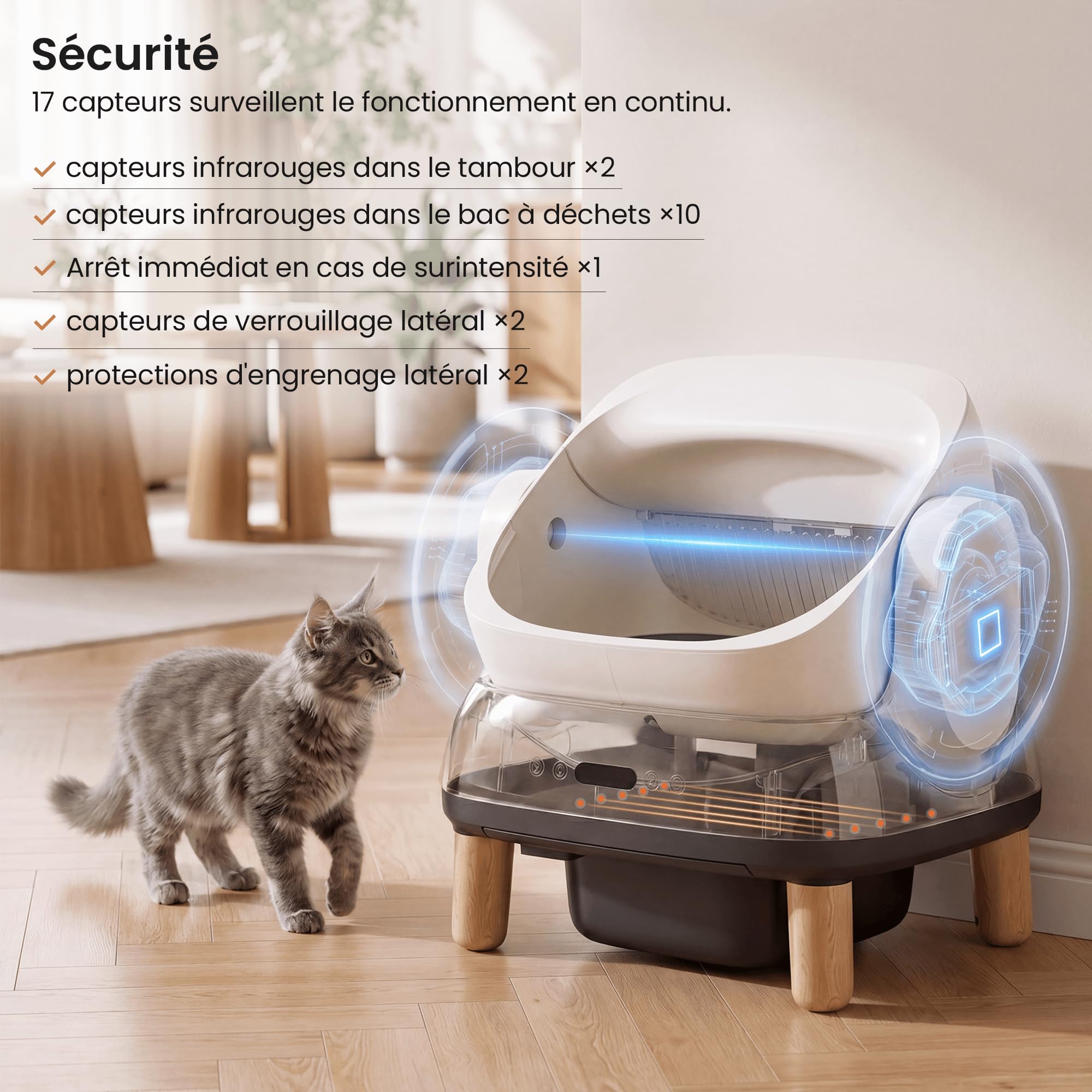 DevokoLitiere pour Chat autonettoyante avec 8 capteurs, étanchéité IPX5, litière Automatique Chat avec contrôle APP, litiere Chat Automatique XXL pour Grands Chats & foyers Multi-Chats