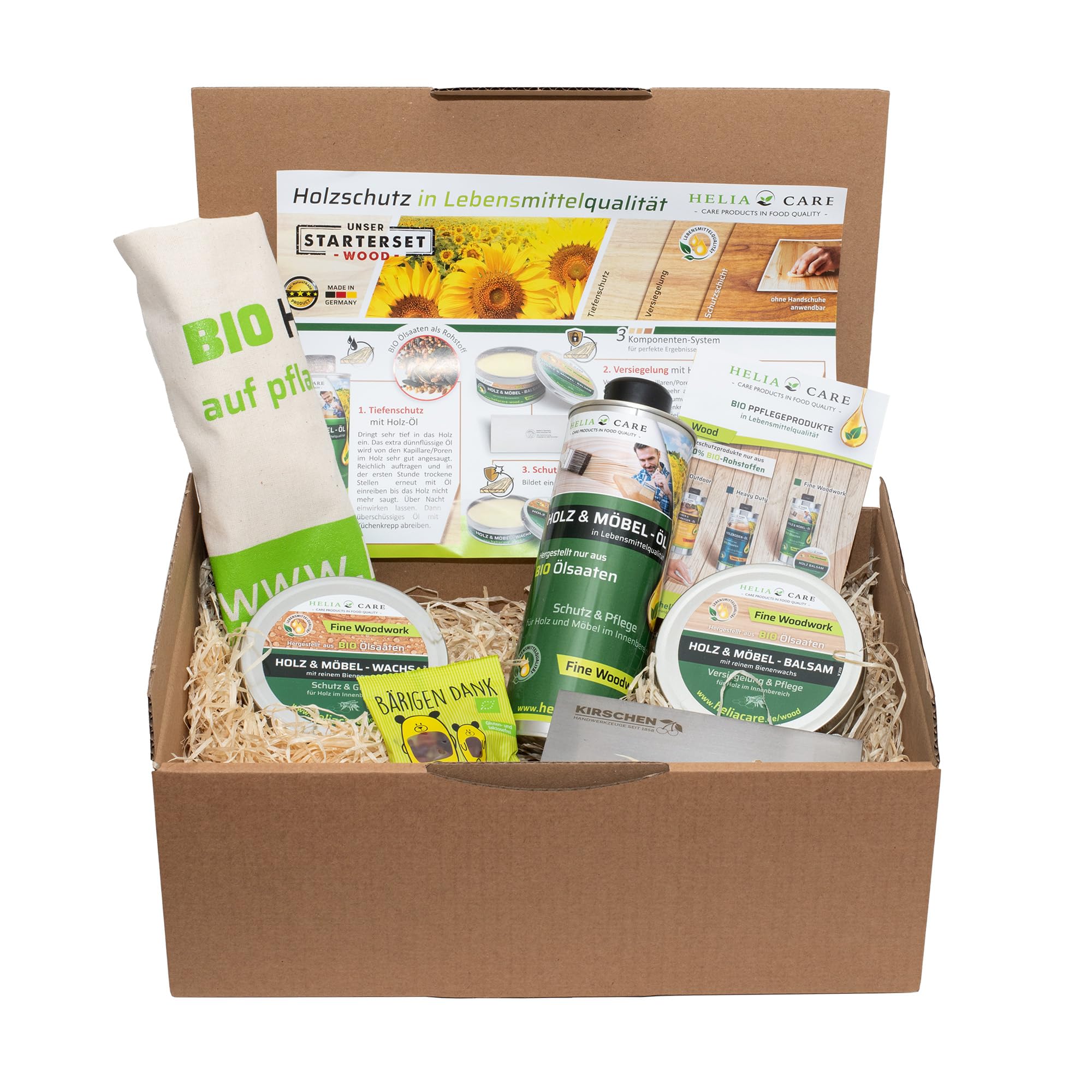 Starter Set - BIO Holzpflege Set - Premium Holzöl, Holzbalsam & Holzwachs inkl. Ziehklinge - Farblose Möbelpflege mit Bienenwachs - Möbelpolitur aus Deutschland