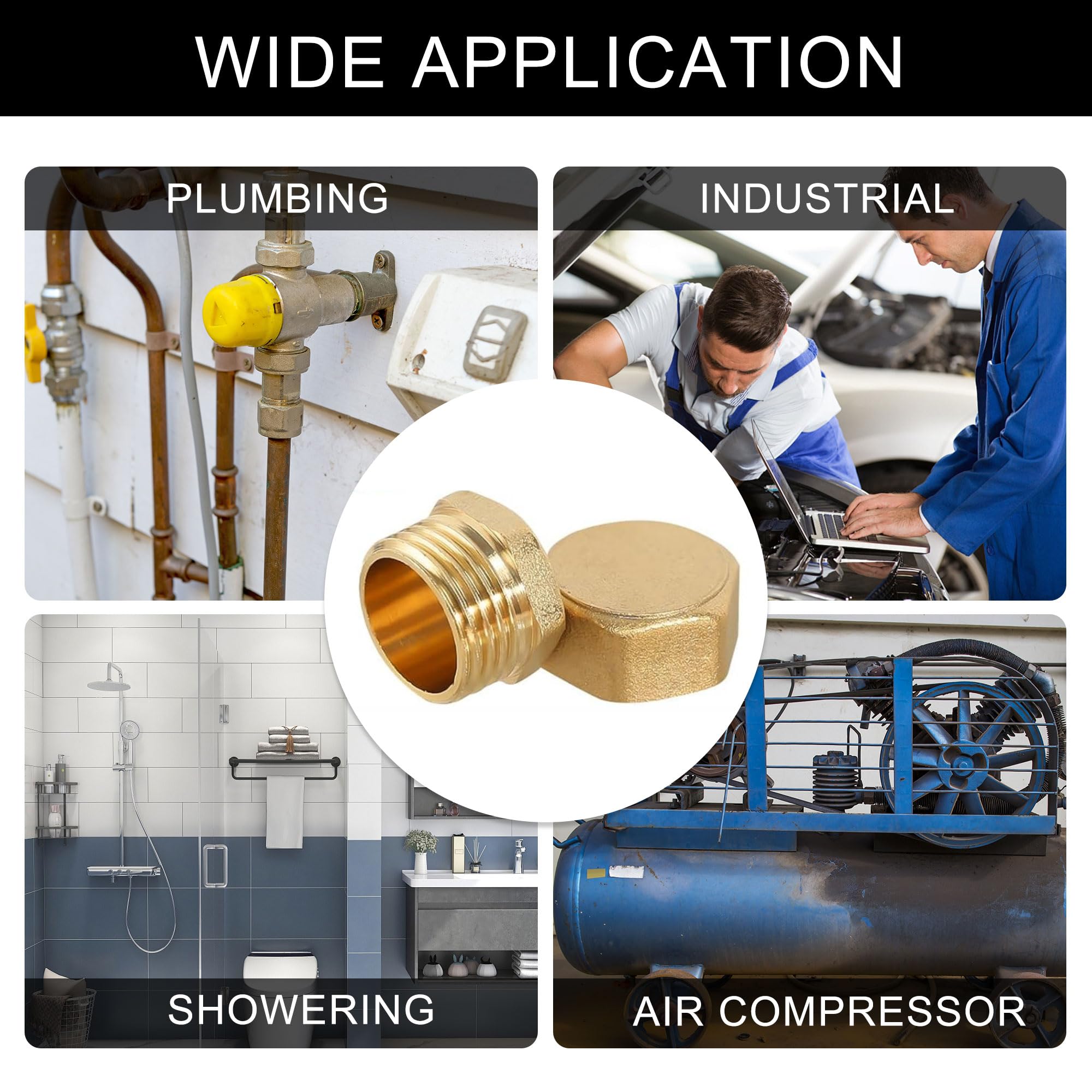 WISIRENT Pack Of 16 Blanking Plugs Water Pipe Internal And External Thread 1/8 1/4 1/2 3/8 Inch, Brass Cap Hexagonal With Storage Box, Brass Blanking Plugs For Garden Water Pipe