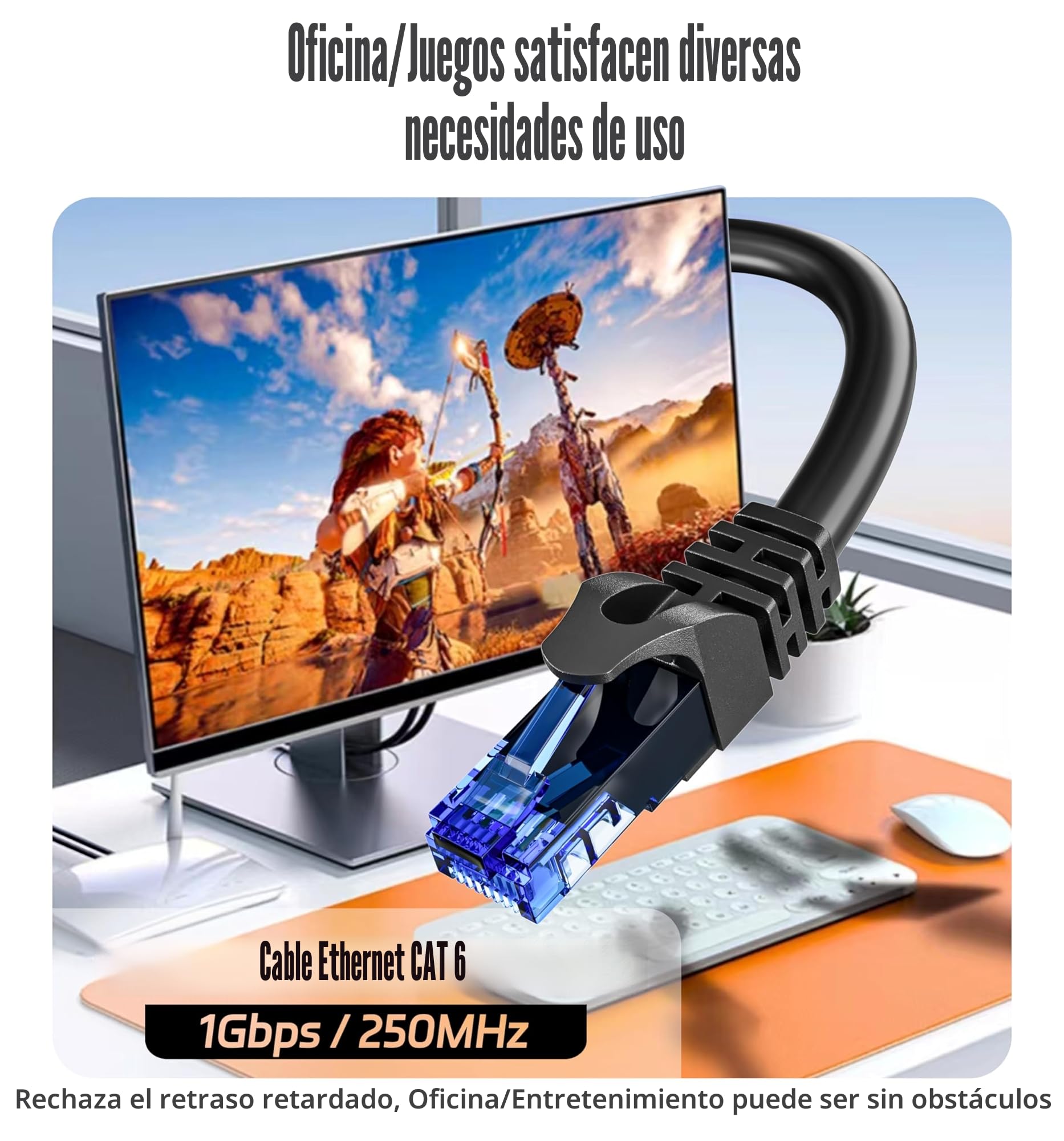 ikbc Cable Ethernet 20 Metros,Cat 6Alta Velocidad Cable de Red20m Largo Cable RJ45,Gigabit UTP Cable LAN Negro 250MHz,23AWG Interior Exterior Cable Internet para Router Switch Módem PS5 PC (20 Clips)