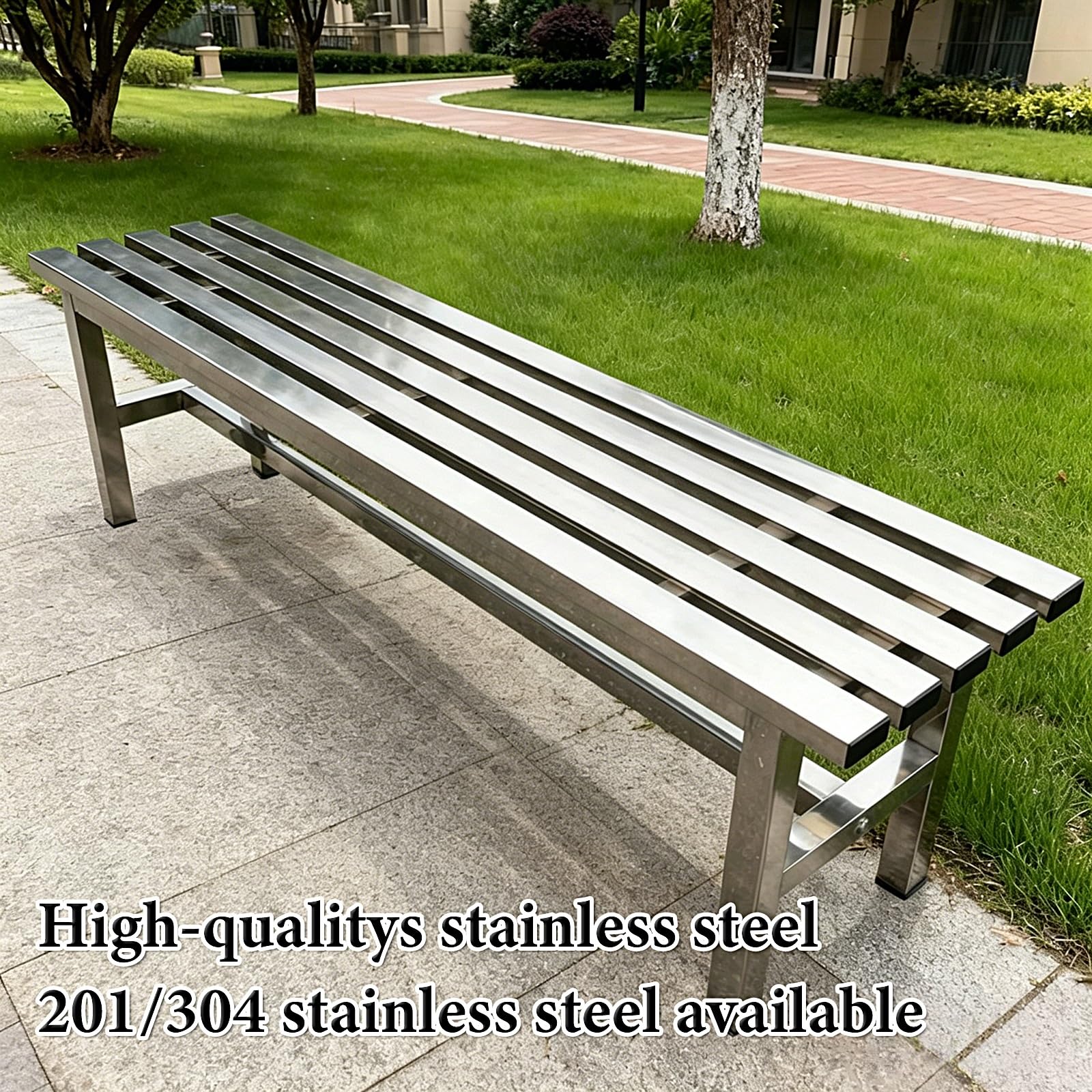 Banco Jardin Exterior Resistentes a la Intemperie Banco Terraza Acero Inoxidable 201/304 Capacidad de Carga: 300 Kg Mobiliario de Jardín para Porche Patio Balcón(304 Stainless Steel,120x35x45cm)