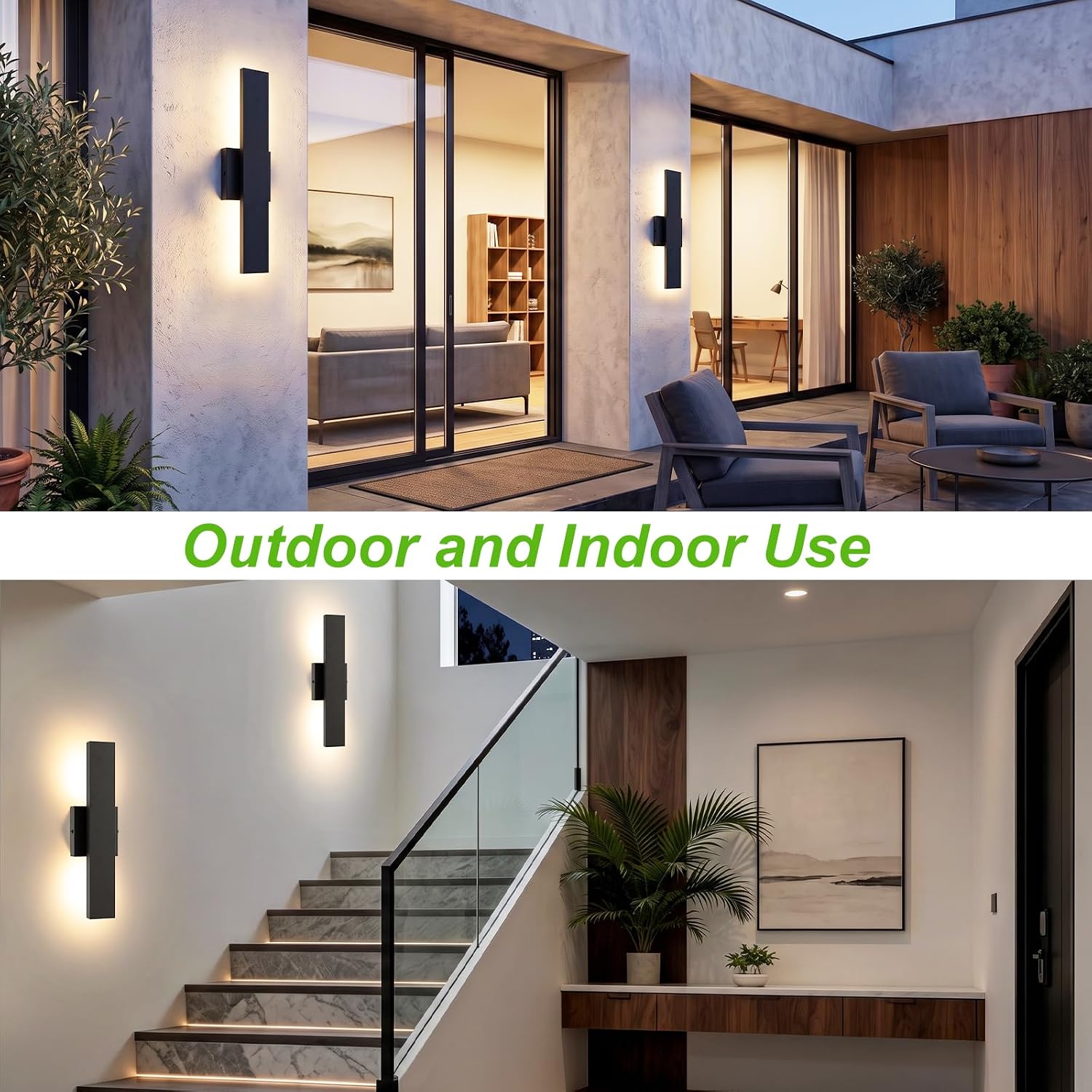 BesLowe 2-Pack 15.7" Outdoor Wall Lights, Modern Black Exterior Sconces image 4