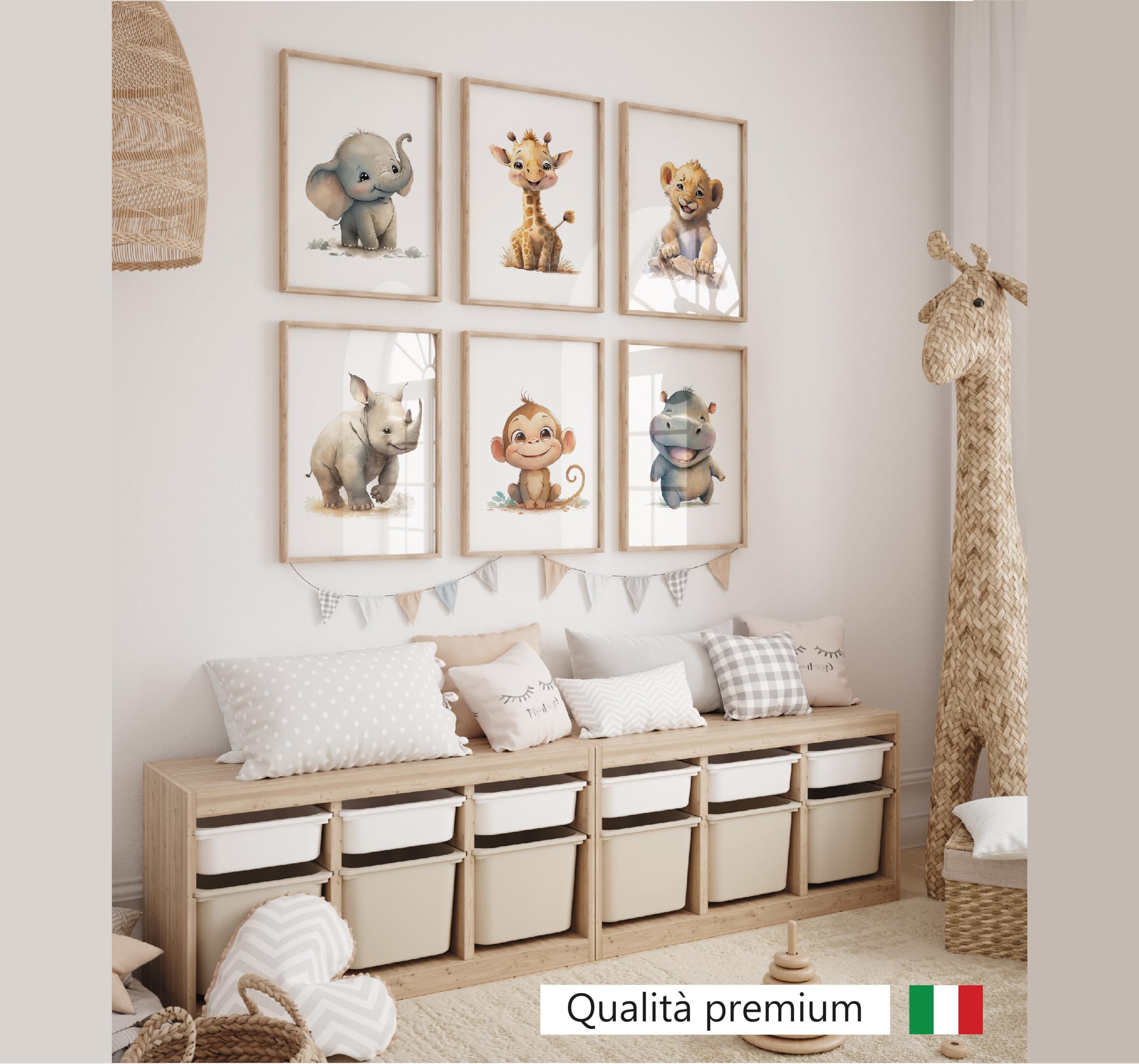 Set 6 Poster Animali Safari Per Cameretta Bambini - Formato A4, Senza Cornice - Foto 4