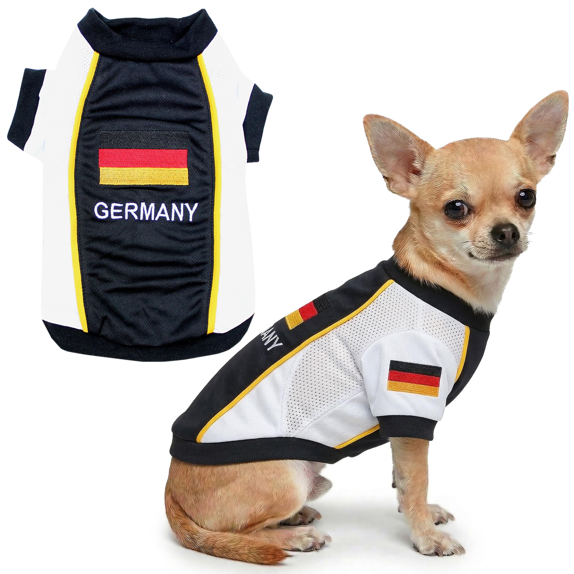 Parisian Pet Team Germany Dog Jersey - Breathable Mesh Puppy Football Jersey - Lightweight Stretch Sporty Dog Clothes - Summer Shirts for Small Dogs - Soccer Jersey for Dogs - Sportswear Pet Clothes