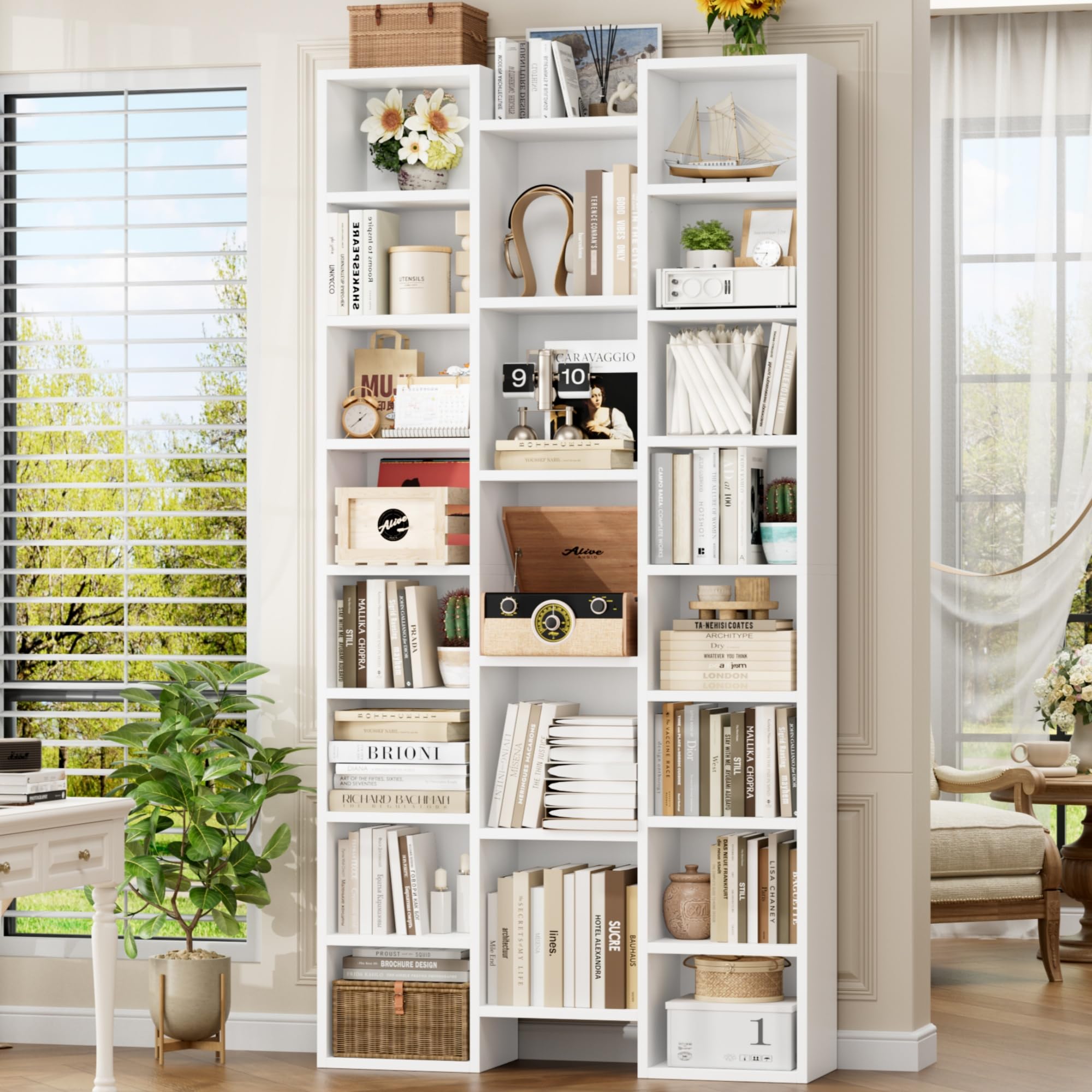 Amazon.com: FOTOSOK 71'' White Bookshelf with 21 Cubes, 8 Tier