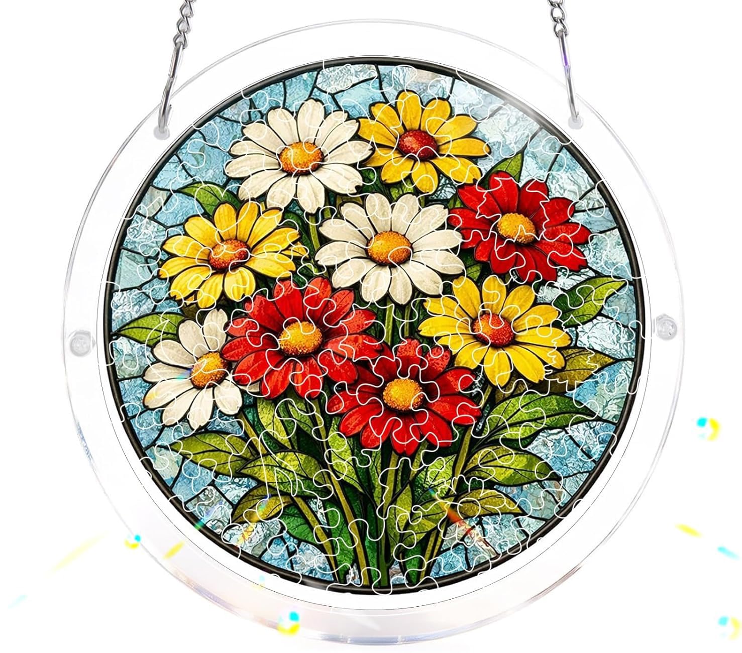 Daisy Acrylic Jigsaw Puzzles Suncatcher, 8.9 Inch Window Hanging Suncatcher Acrylic Puzzle, DIY Home Decor Art Gift