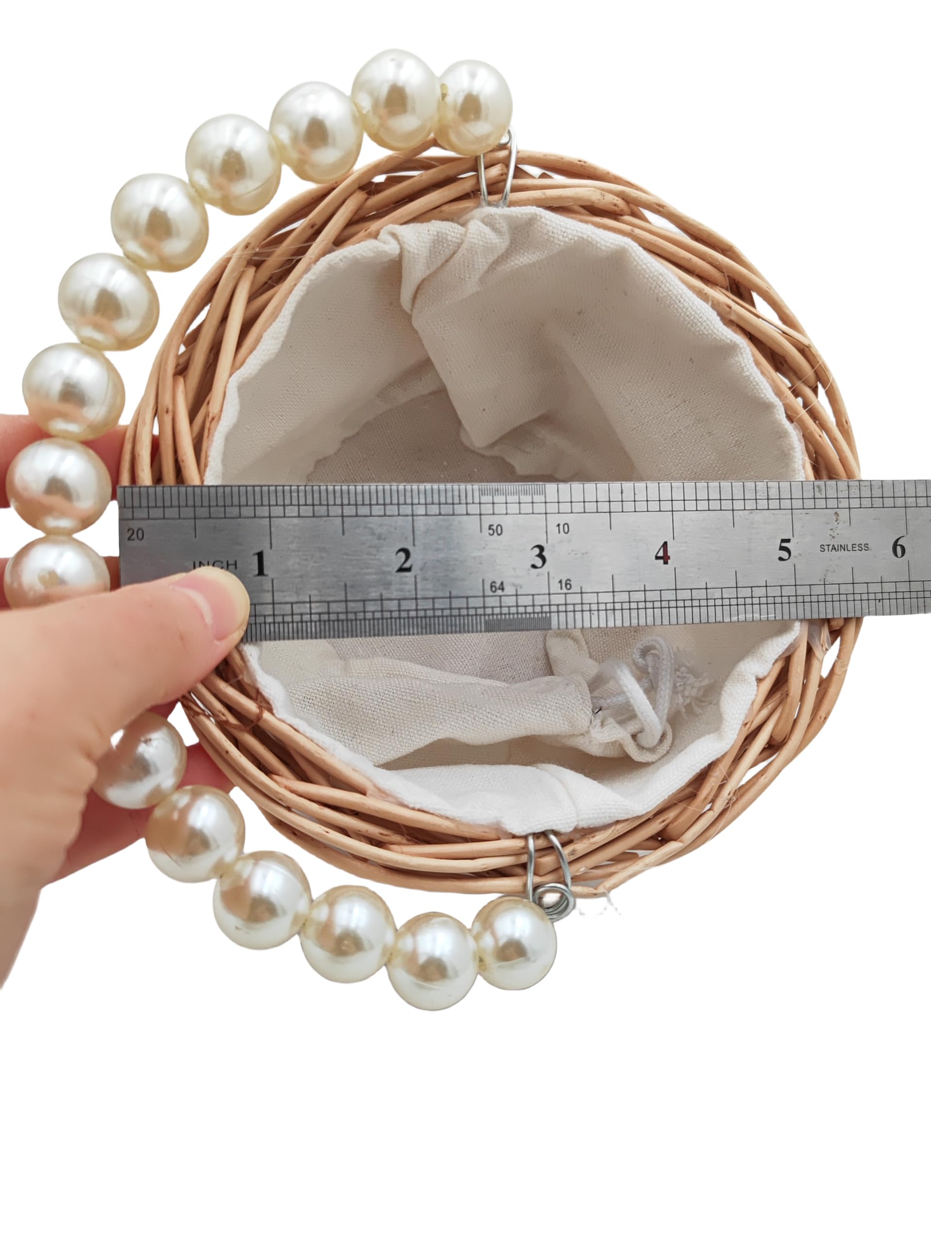 Rustikaler Rattan-Körbe für Hochzeit, Blumenmädchen, geflochtener Rattan-Aufbewahrungskorb mit Perlengriffen, gewebter Eier, Süßigkeitenkorb für Hochzeit, Zuhause, Garten, Dekoration (A)