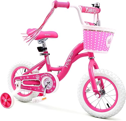 Bicicleta para niñas de 2 a 3 años con ruedas de entrenamiento, canasta, serpentinas, bicicleta de pedal rosa, regalo de cumpleaños, 12, 14, 16