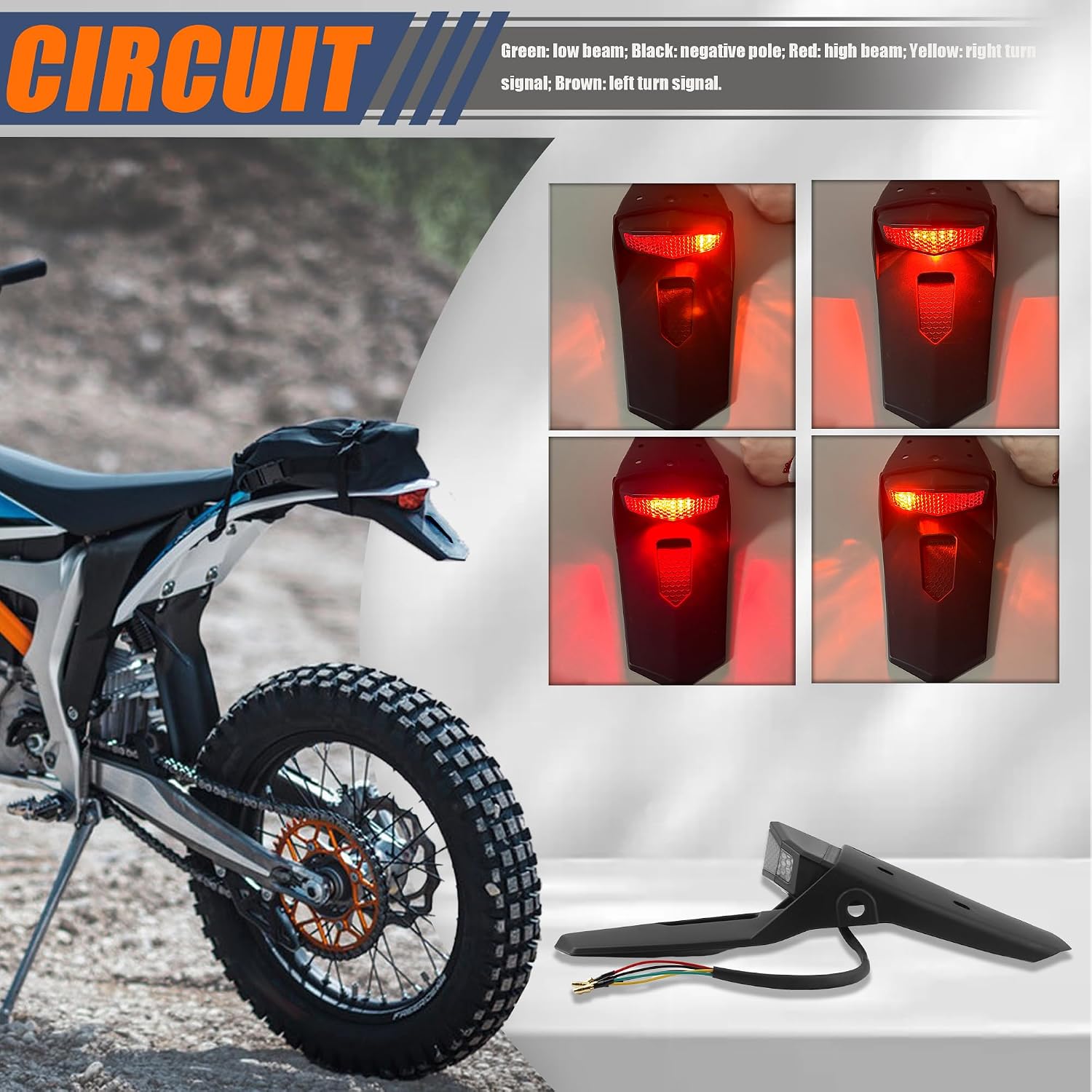 LED Tail Light,Motorcycle Rear Fender Brake Turn Signal Compatible with Motocross Enduro Dirt Bike-White