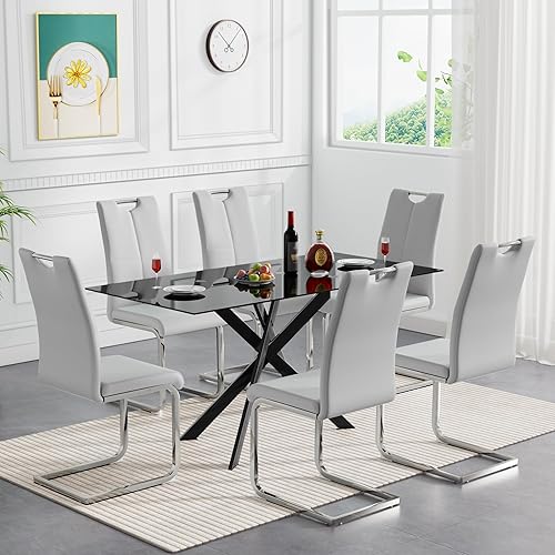 Miniatura 31 de Henf Juego de mesa de comedor de 5 piezas para 4, mesa de cocina y sillas de cristal modernas para 4, juego de mesa de comedor con mesa de comedor
