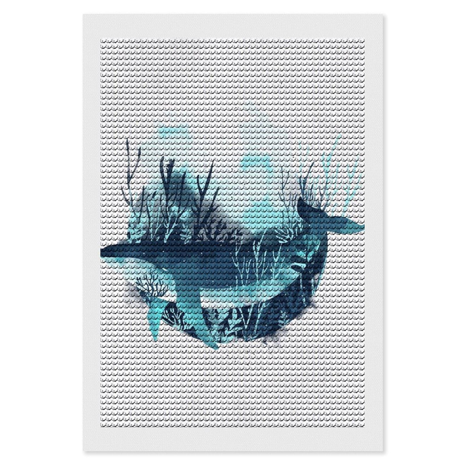Junmoney Free Whale Diamond Painting Canvas Set 8"x12", Full Kit Included, Calming Craft to Unwind, Farmhouse Decor, Christmas Gift