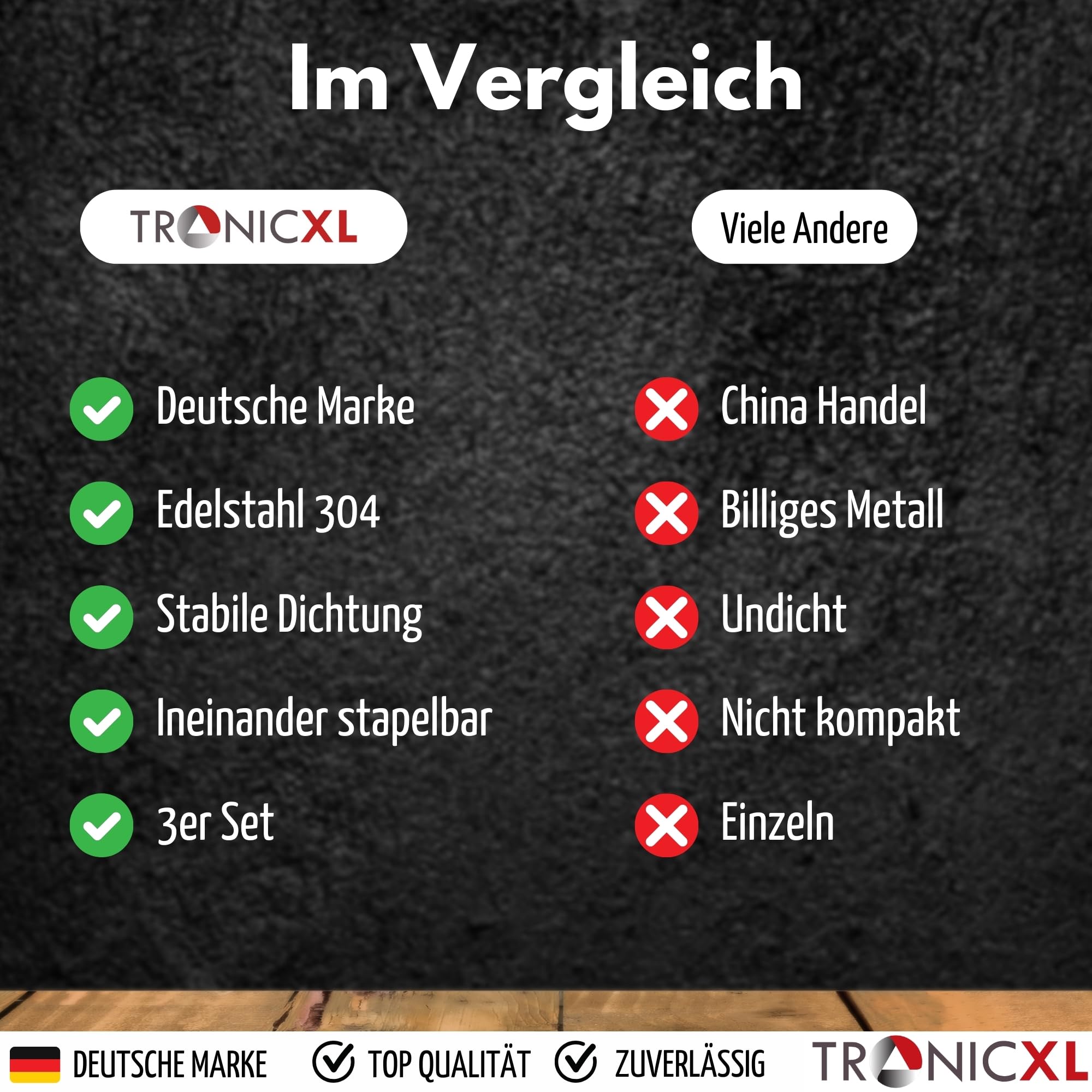 TronicXL Premium Lunchbox Edelstahl Behälter Mit Deckel 3er Pack Behälter für Camping Küche Brotdose Lunchbox Gemüse Fleisch Käse Dichtung auslaufsicher Frischhaltedose Metall