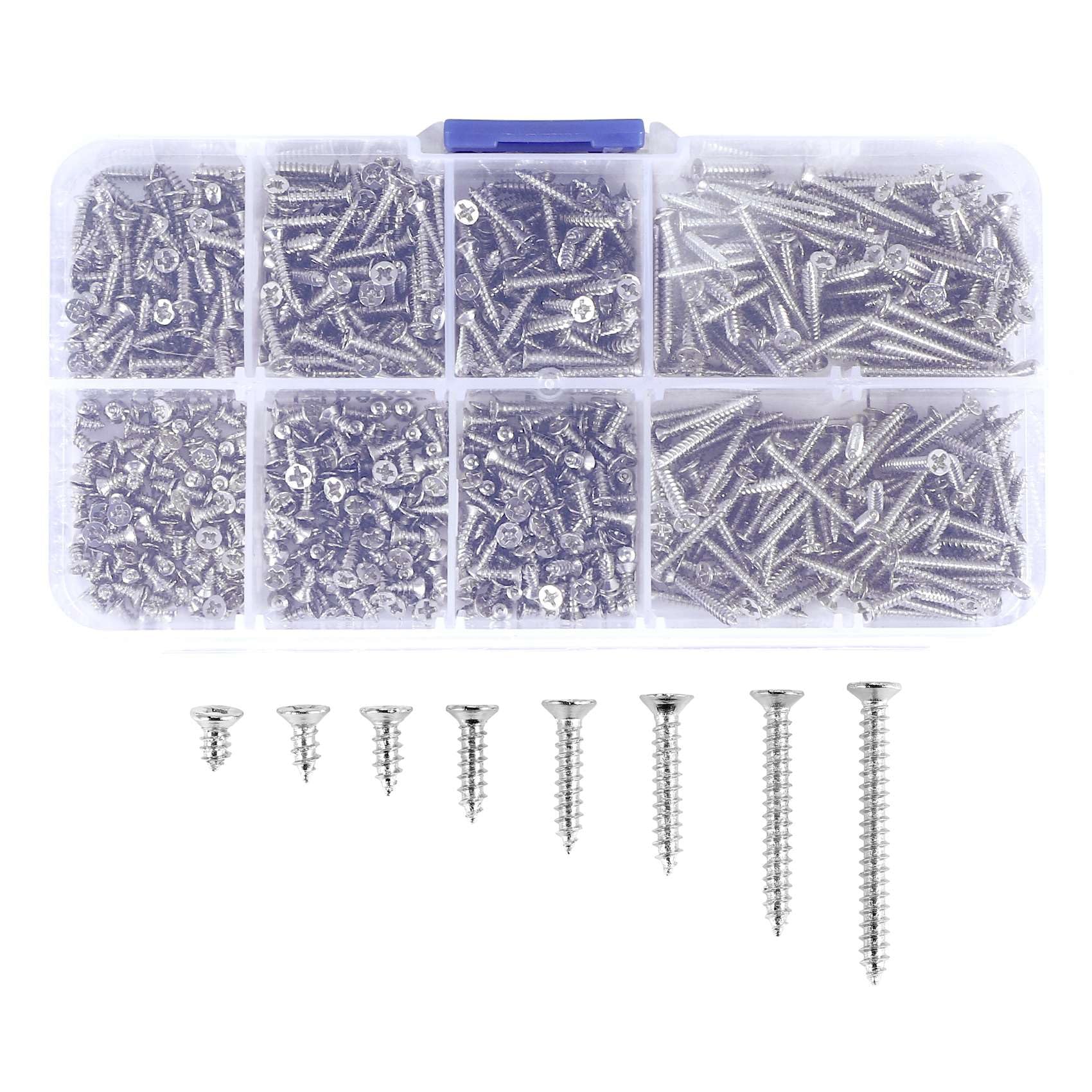 Aisuoka 800Pcs Stainless Steel Self Tapping Assortment Kit Lock Nut Wood Thread Nail Sets M2