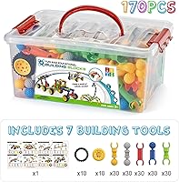 Vista 2 de 170 piezas de juguetes de construcción para niños de 4 a 8 años con caja de almacenamiento, guía de ideas, bloques de construcción juguetes STEM