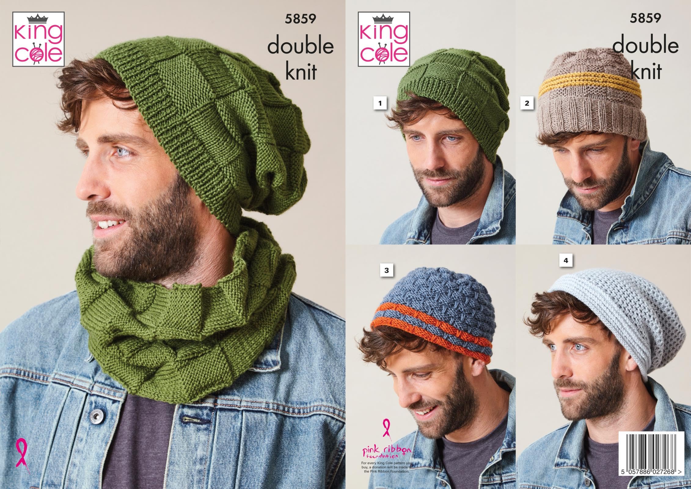 King ColeKing Cole Mens Double Knit Knitting Pattern Winter Apparel Accessories Hat & Snood (5859)