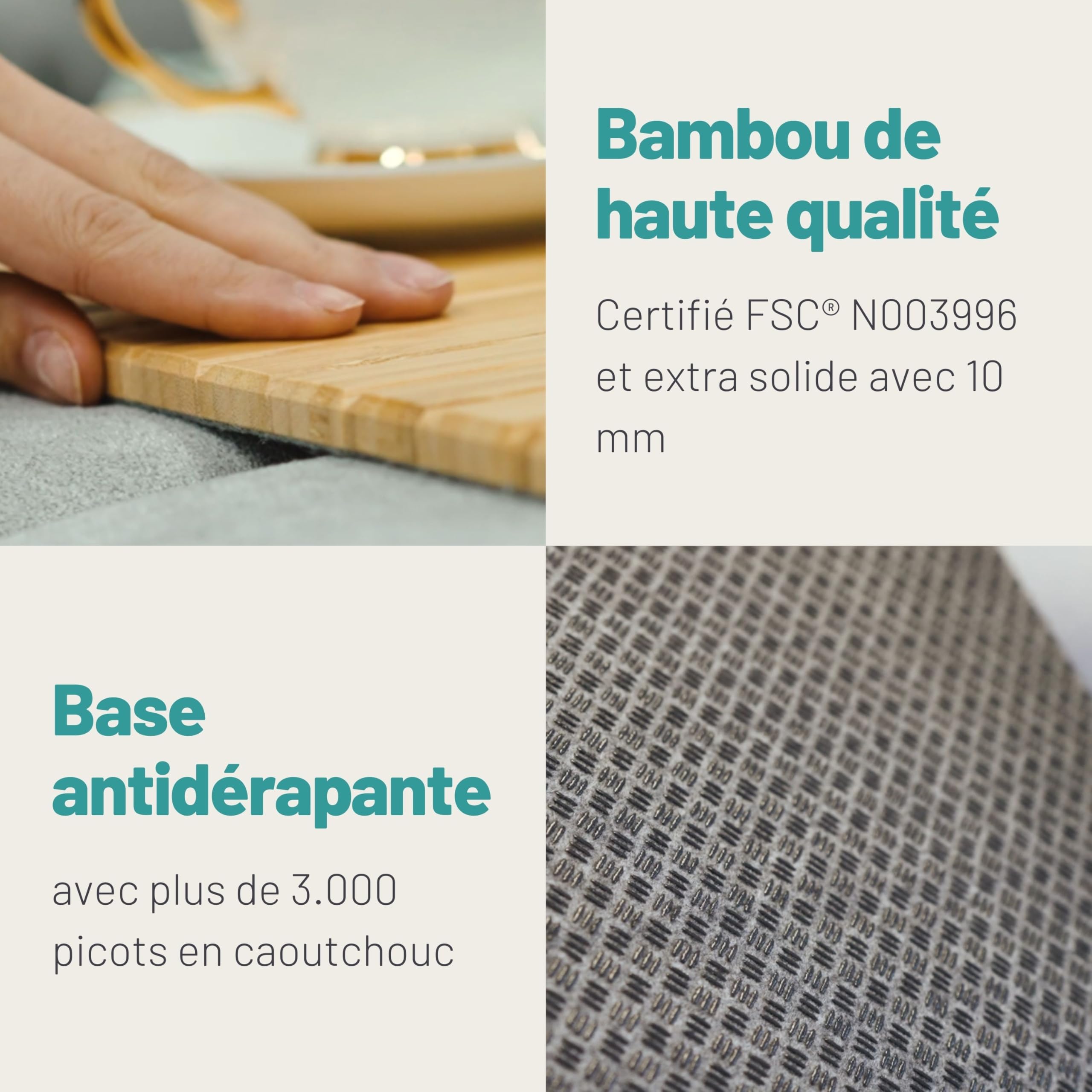 D&D Living® Plateau de Canapé Flexible - Support pour Accoudoir avec Tapis en Liège Anti-Dérapant | 47x34 cm, Bambou Naturel Durable Grand Format