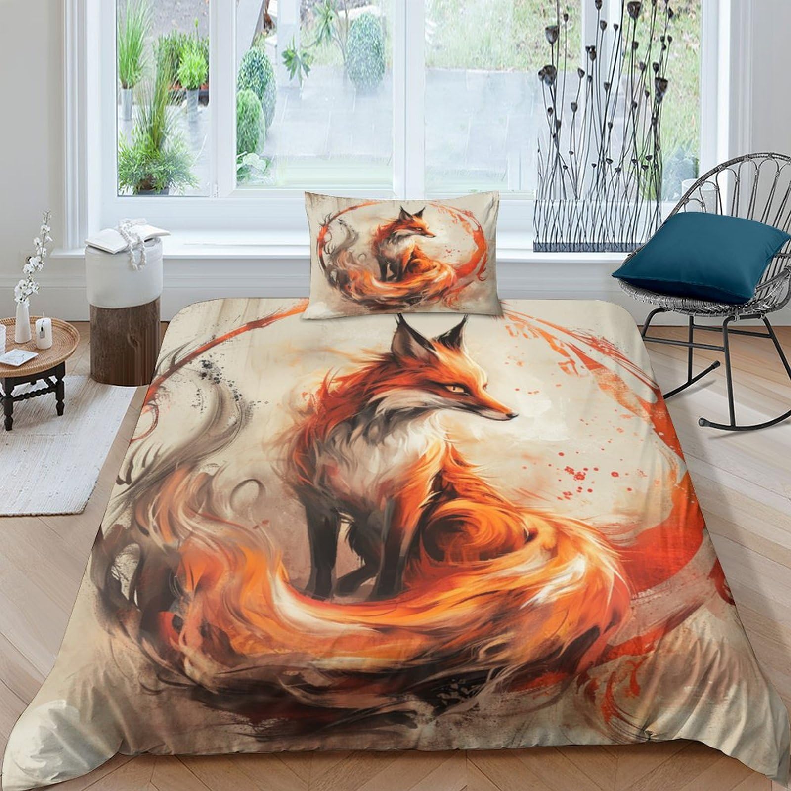 Parure de couette 3D fox 135x200cm en microfibre anti-plis pour un lit d'enfant sans repassage
