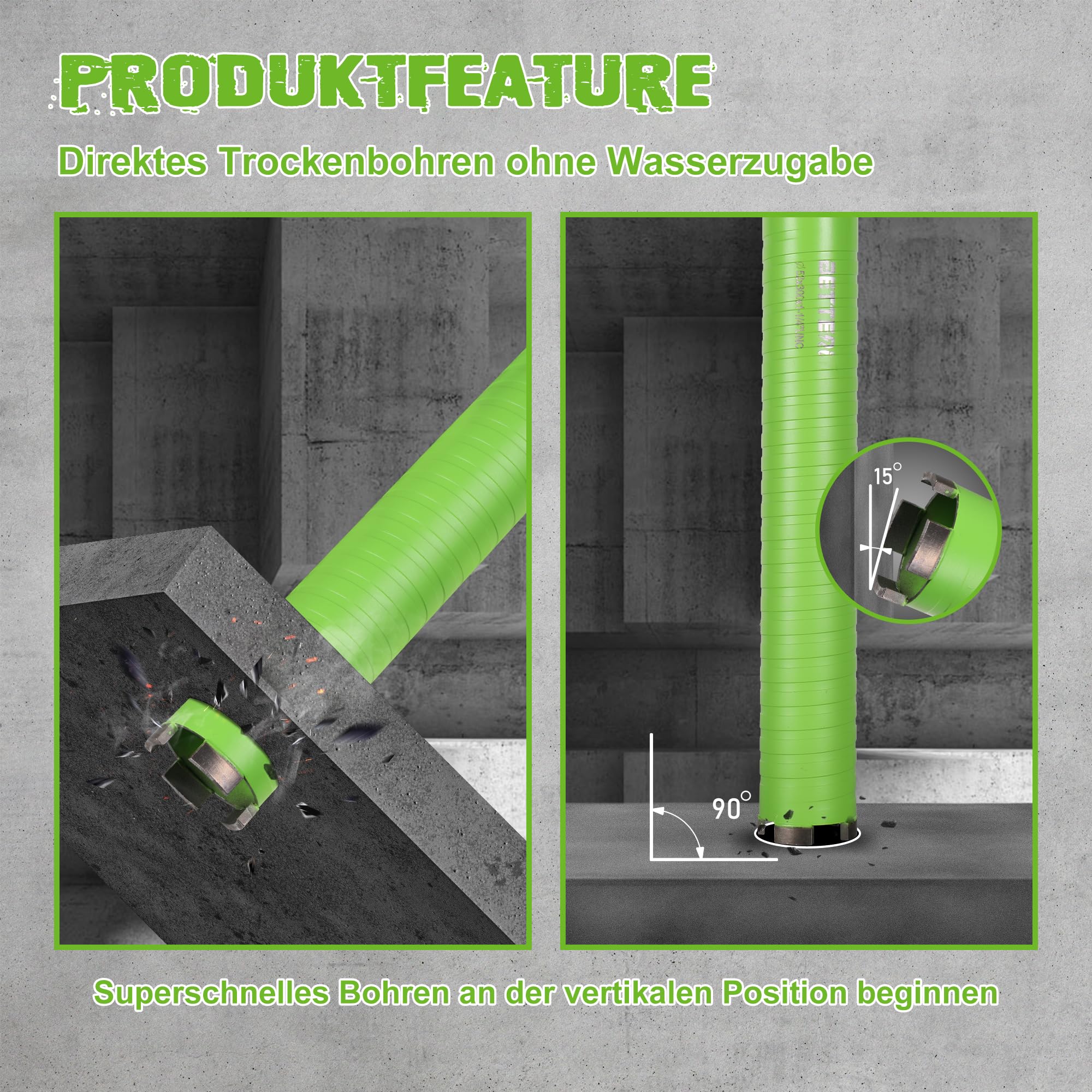 Kernbohrer 52mm Micro Percussion, Nutzlänge 300 mm Turbo Diamantbohrkrone, 1 1/4" UNC Kernbohrkrone, Trocken-bohrkrone für Beton