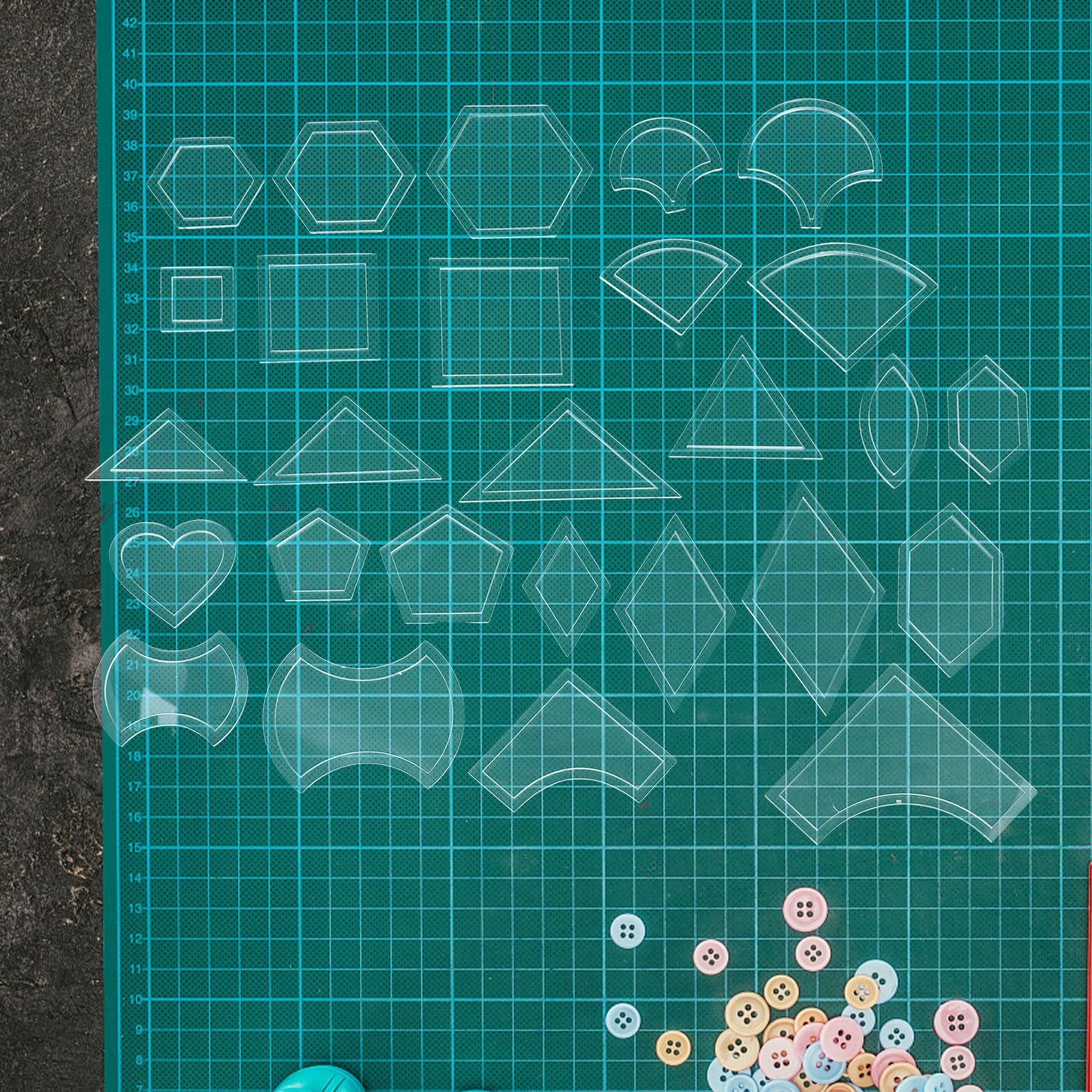 Juego de 54 Plantillas de Acrílico Transparente para Patchwork y Acolchado Regla Multiángulo para Patrones de Costura Kit de Herramientas de Precisión para Manualidades DIY