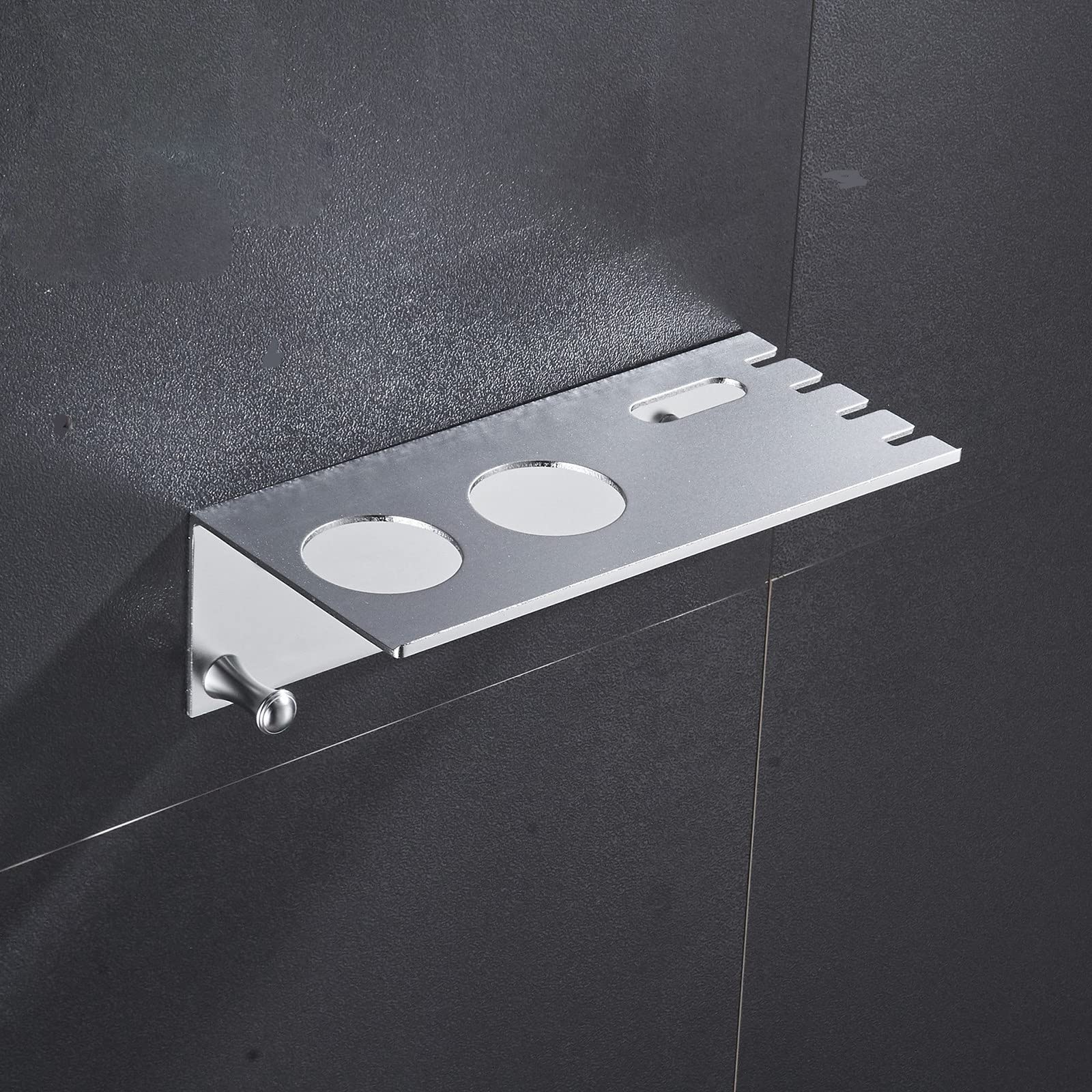 Porta Cepillo de Dientes, Soporte Cepillo de Dientes Eléctrico, Pared Estuche Cepillo Dientes con 4 Ranuras para Cepillos, Organizador Baño Aluminio Sin Taladro para Baño Plata