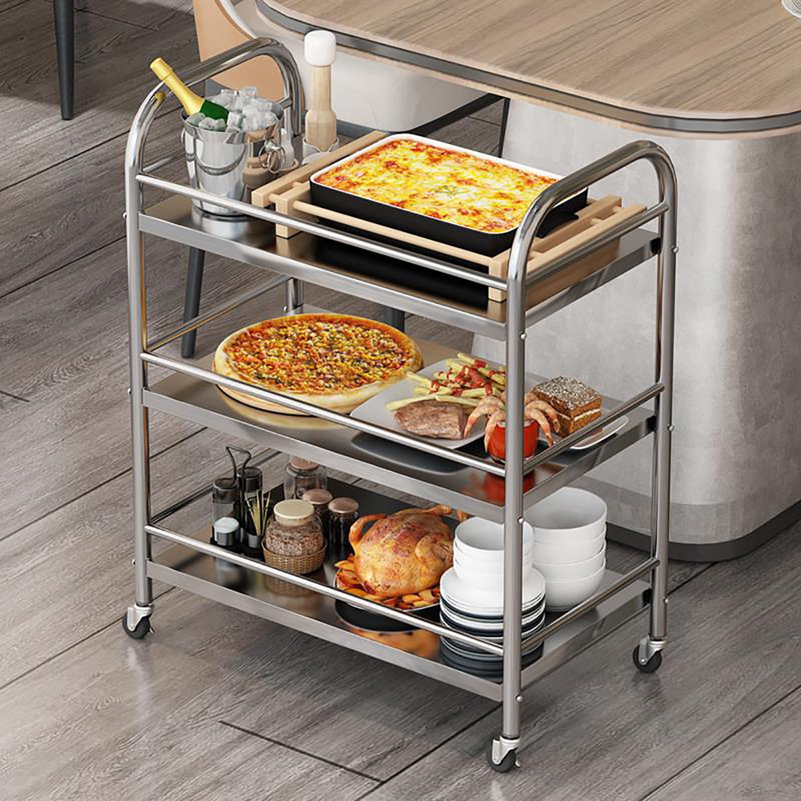 Estantería rodante de malla de 3 niveles para cocina, baño, garaje y estudio, estante de almacenamiento versátil con ruedas, ahorra espacio para el hogar y la oficina