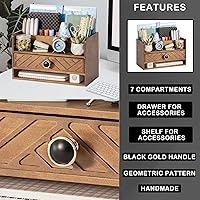 Vista 5 de Brown Wood Desk Organizer and Accessories with Drawer, Bill Mail Organizer and File Mail Holder for Office Supplies, Desk Accessories & Workspace