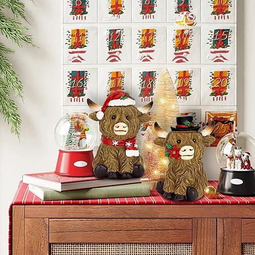 Miniatura 7 de CRCZK Decoración navideña de vaca de las montañas, decoraciones navideñas para interiores y exteriores, centros de mesa de granja, decoración de