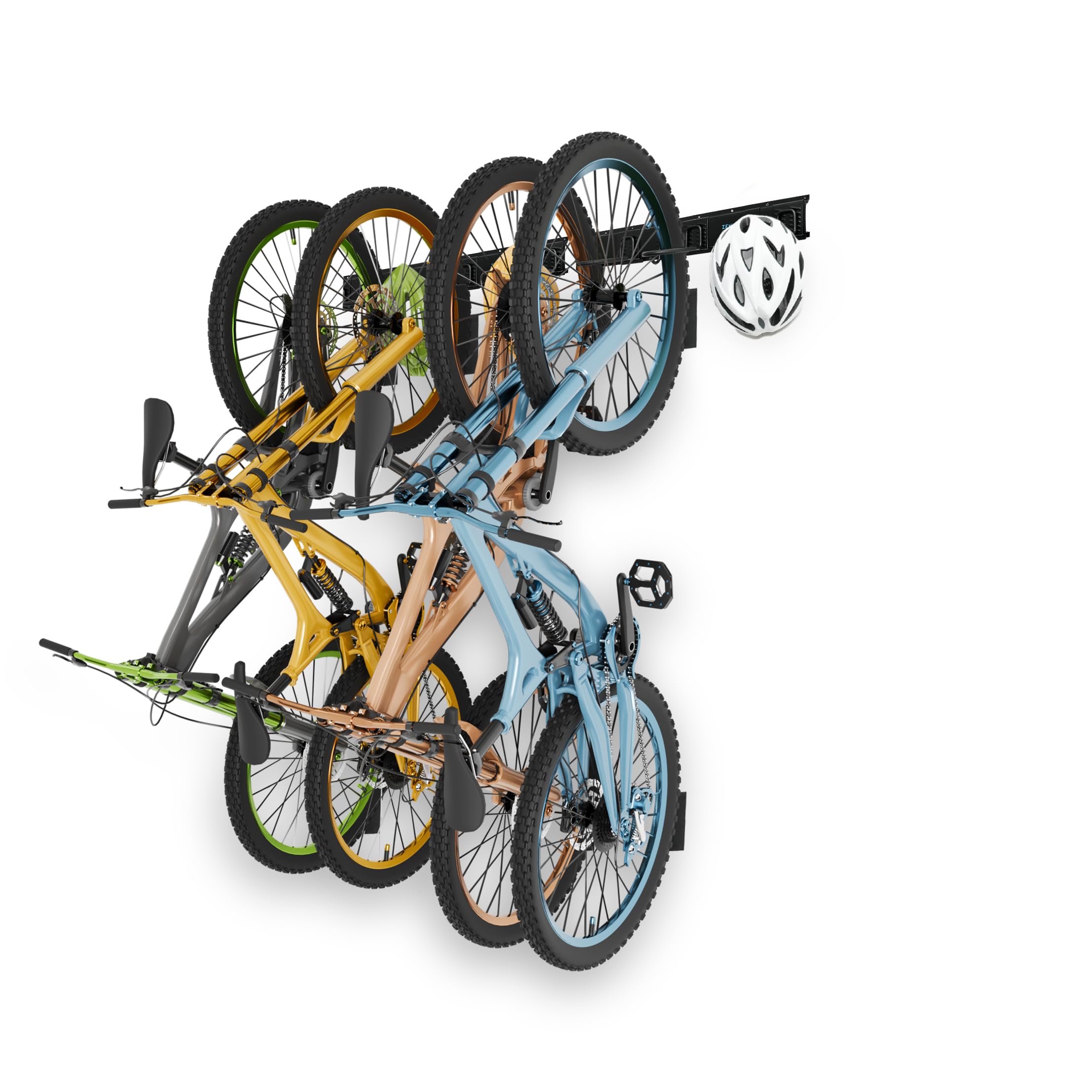 ZQ - Soporte bicicleta pared y soporte bicicletas pared | Gancho bici con 4 ganchos para bicicletas, 3 para cascos y capacidad 136 kg | Incluye pegatinas protectoras