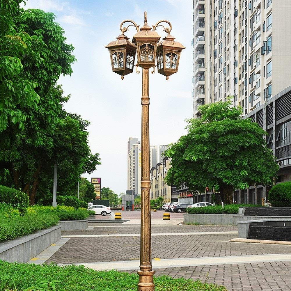 Zewnętrzna lampa słupowa, 3-światła, rustykalne, zabytkowe, metalowe lampy uliczne, szklana latarnia na dziedziniec, wysoka lampa słupowa, lampa E27, zewnętrzna latarnia,290cm