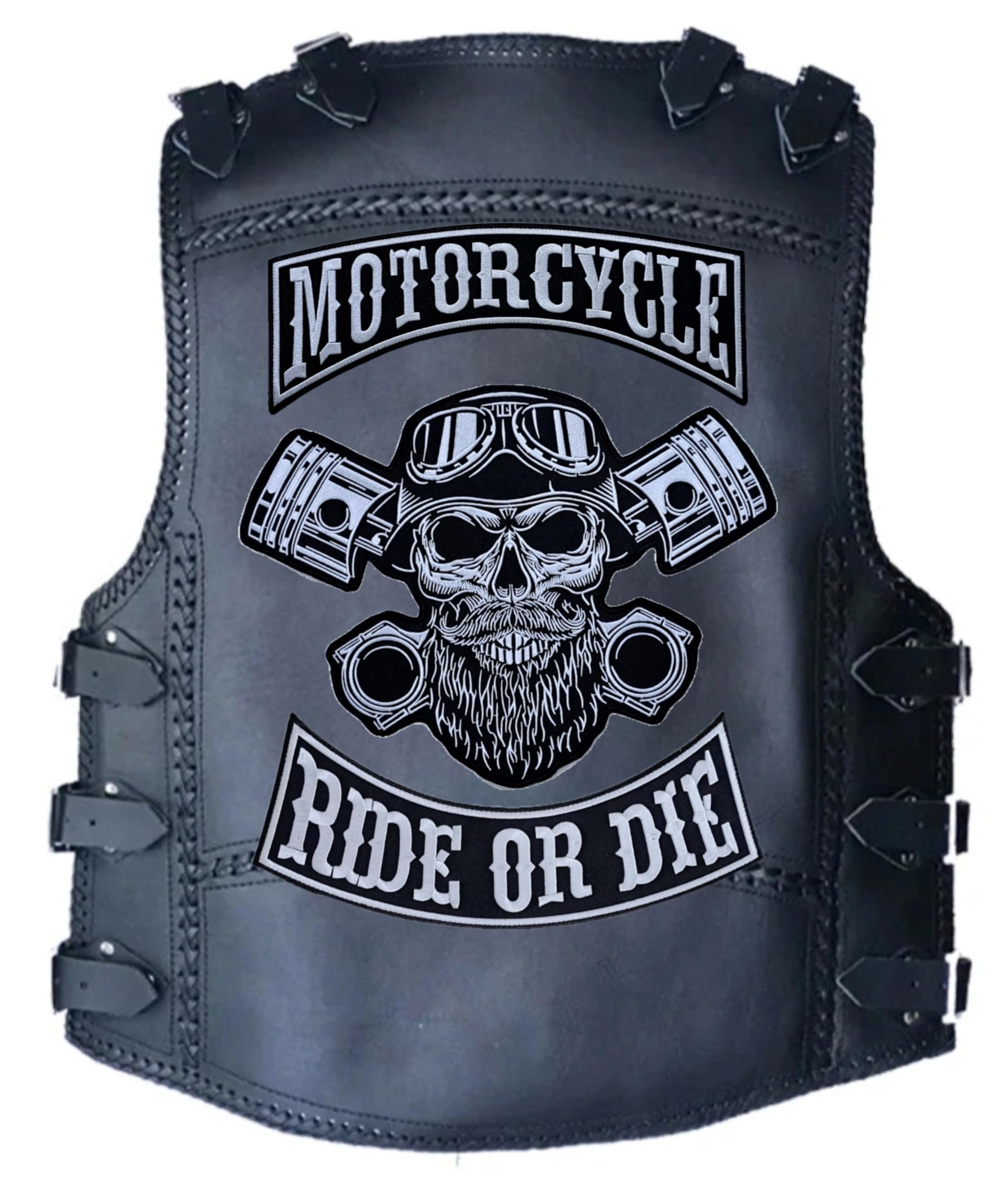 Set 3 Toppe ricamate Biker " Ride OrDie Motorcycle " + Punck Skull XXL Patch Termoadesive per gilet e giubbotti moto, per decorare giacche da moto, Ricamo su accessori fai da te. (Set completo)