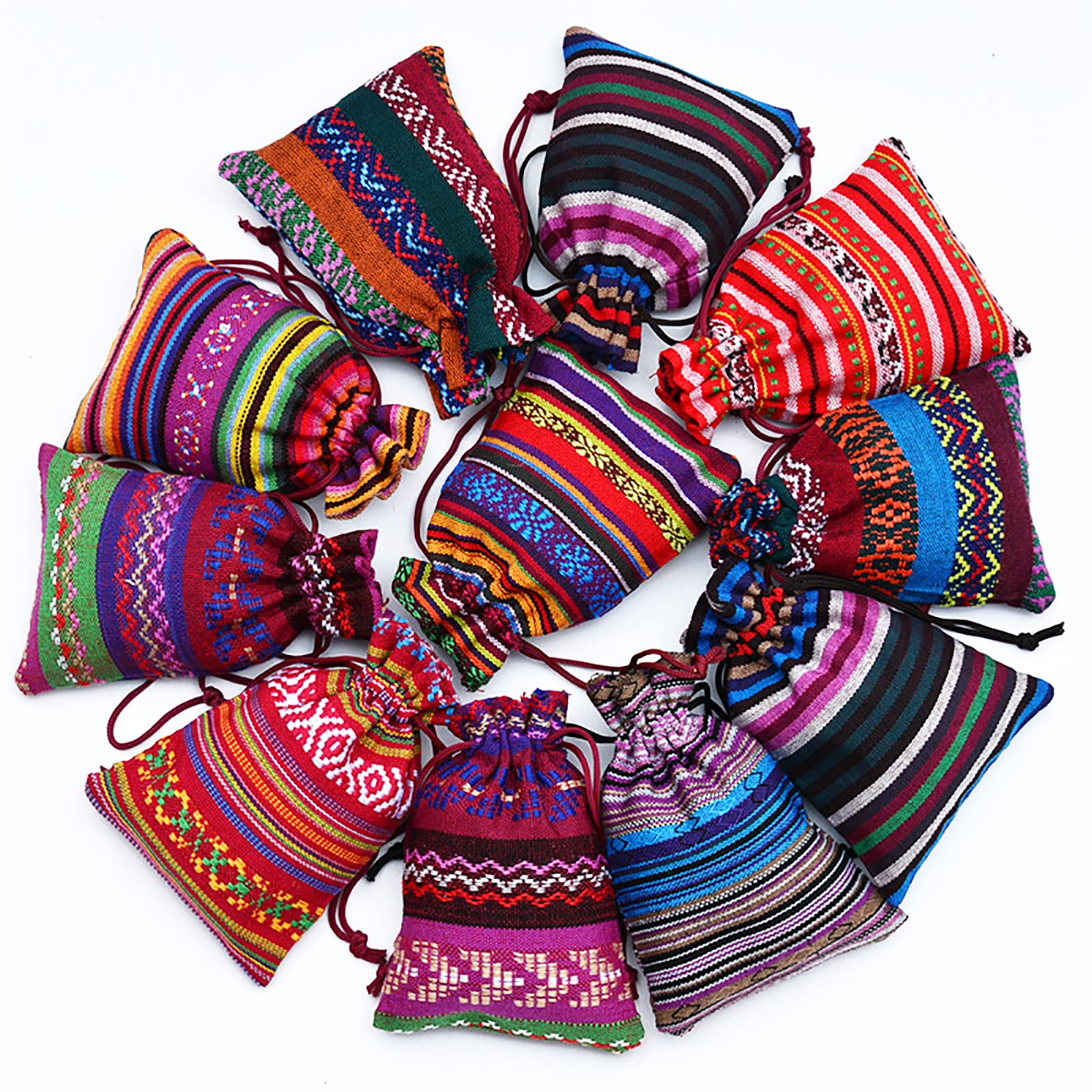 Yssreey 30 Pack Mexican Fiesta Mini Drawstring Gift Bag Egyptian Style Jewelry Coin Pouches Cotton Linen Muslin Burlap Bags for Candy Mexican Themed