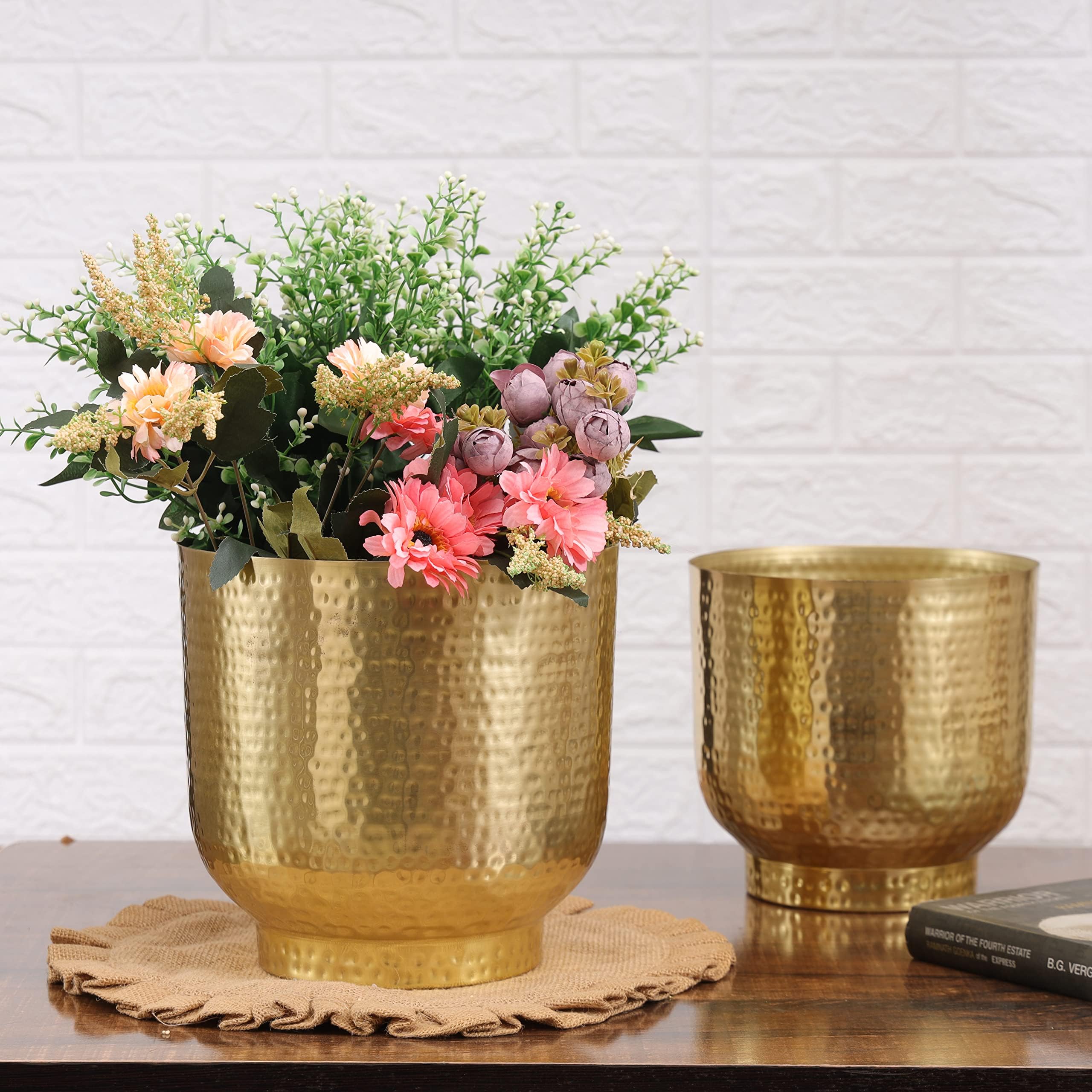 HomeShastra® Mist Gold Metal Planters with Hammered Texture| 9 Inch & 7.5 Inch (Height) by 9.5 inch & 8 Inch (Dia) | Planters for Living Room, Bedroom Decor (Mist Gold Ham) (B0BTW9ZQHF) Amazon Price History, Amazon Price Tracker
