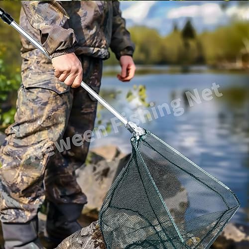Miniatura 7 de Neween Red de pesca, plegable plegable telescópica de aterrizaje de peces, material de nailon duradero red de aterrizaje de malla para fácil captura