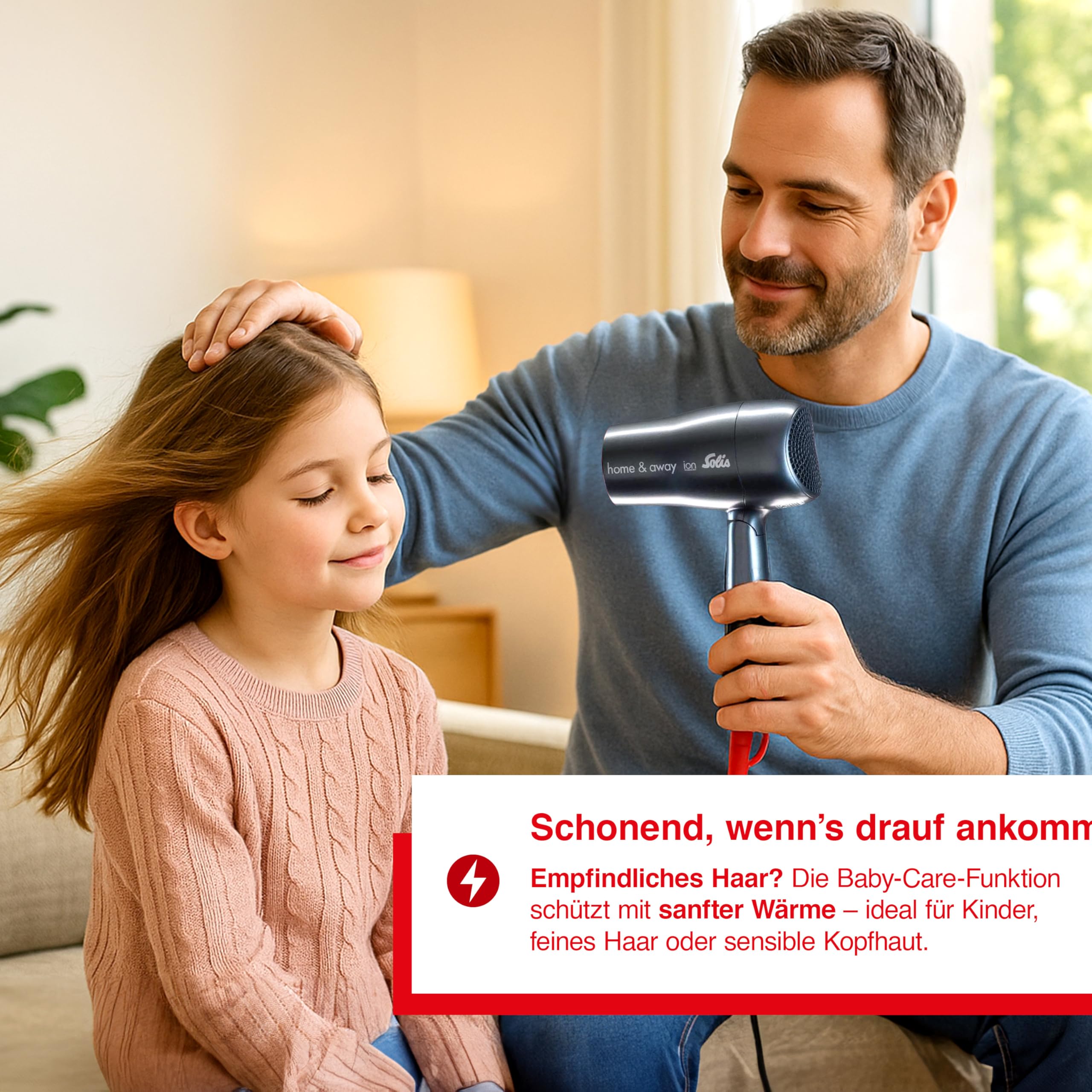 Solis Home & Away 3791 - Föhn - Reise-Haartrockner - Ionen-Technologie -Inklusive Ondulierdüse - 1800 W - Anthrazit/Rot
