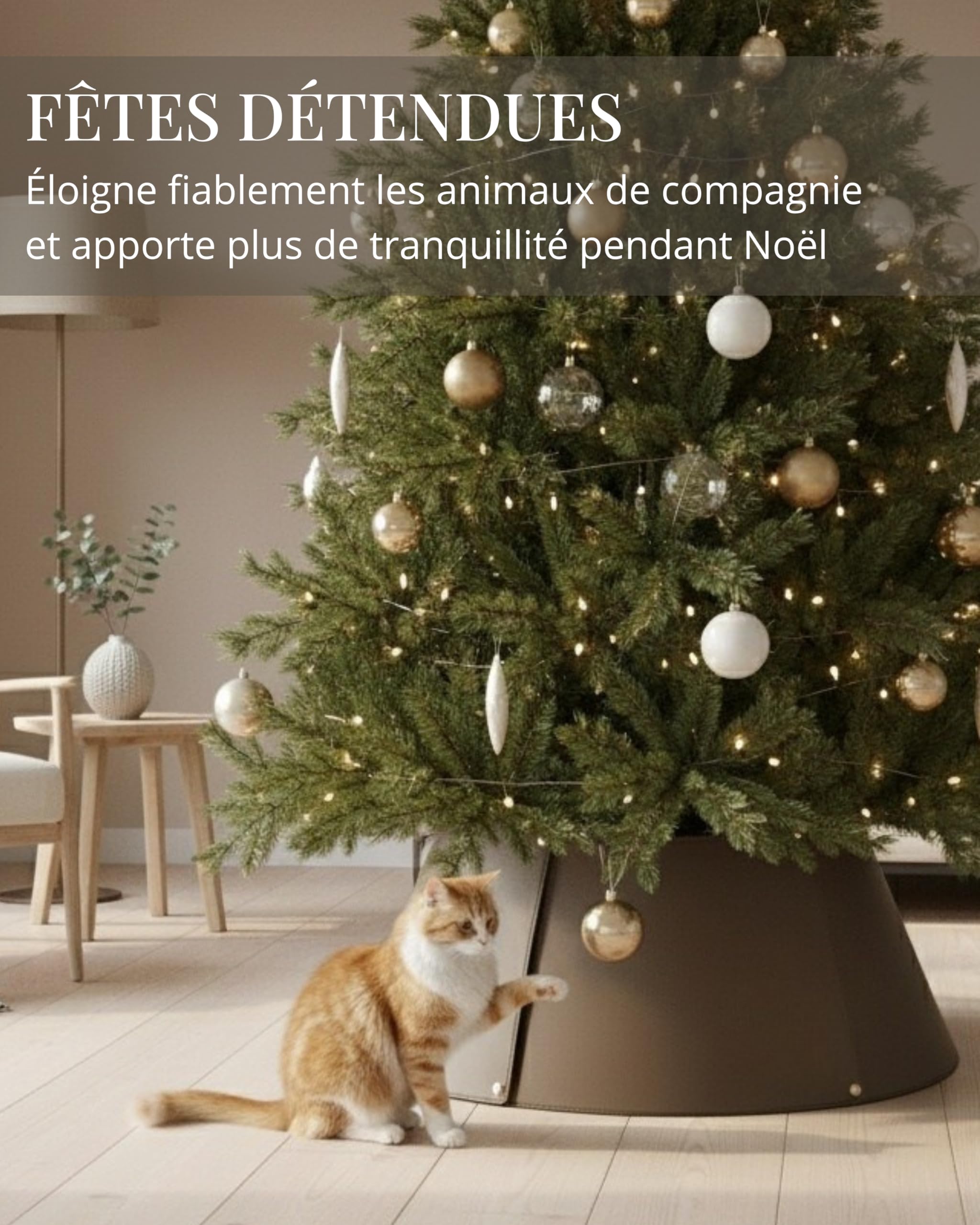 Livlig53 LIVLIG Cache-Pied de Sapin en Similicuir Beige/Brun – Collier pour Sapin réversible 2-en-1 avec détails dorés, Couvre-Support décoratif Fait Main pour Sapin de Noël