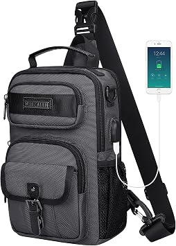 WITZMAN Sling Bag for Men Convertible Travel Sling Backpack USB Charging Port Lightweight Crossbody Bags Casual DaypackB698 Silvery Grey