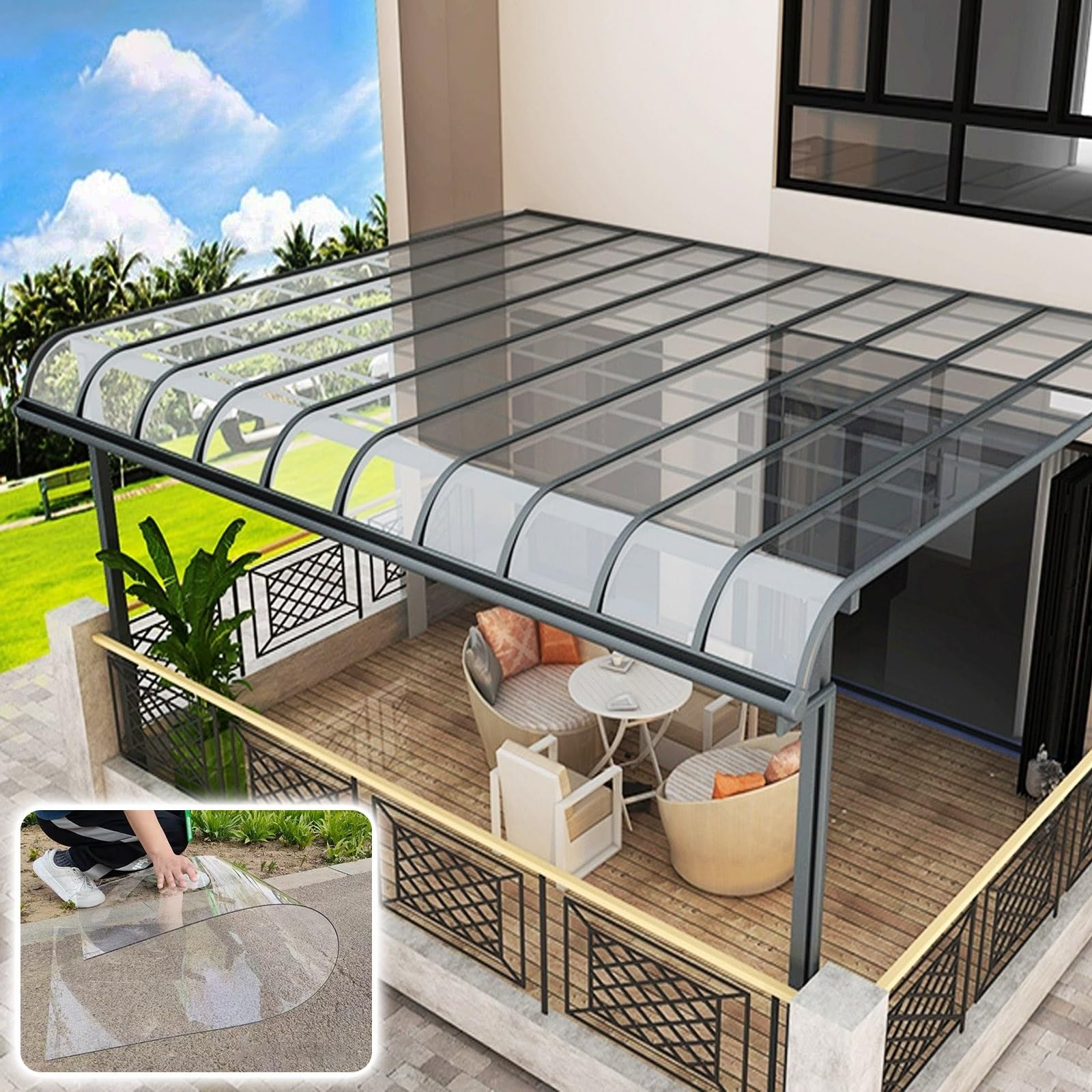 Transparent Polycarbonate Roofing Sheet, Outdoor Patio Greenhouse Panels, UV Rain Protection Rain Pergola Roof Panels, for Patios, Partitions, Etc, Roof(Clear,6 x 23ft)