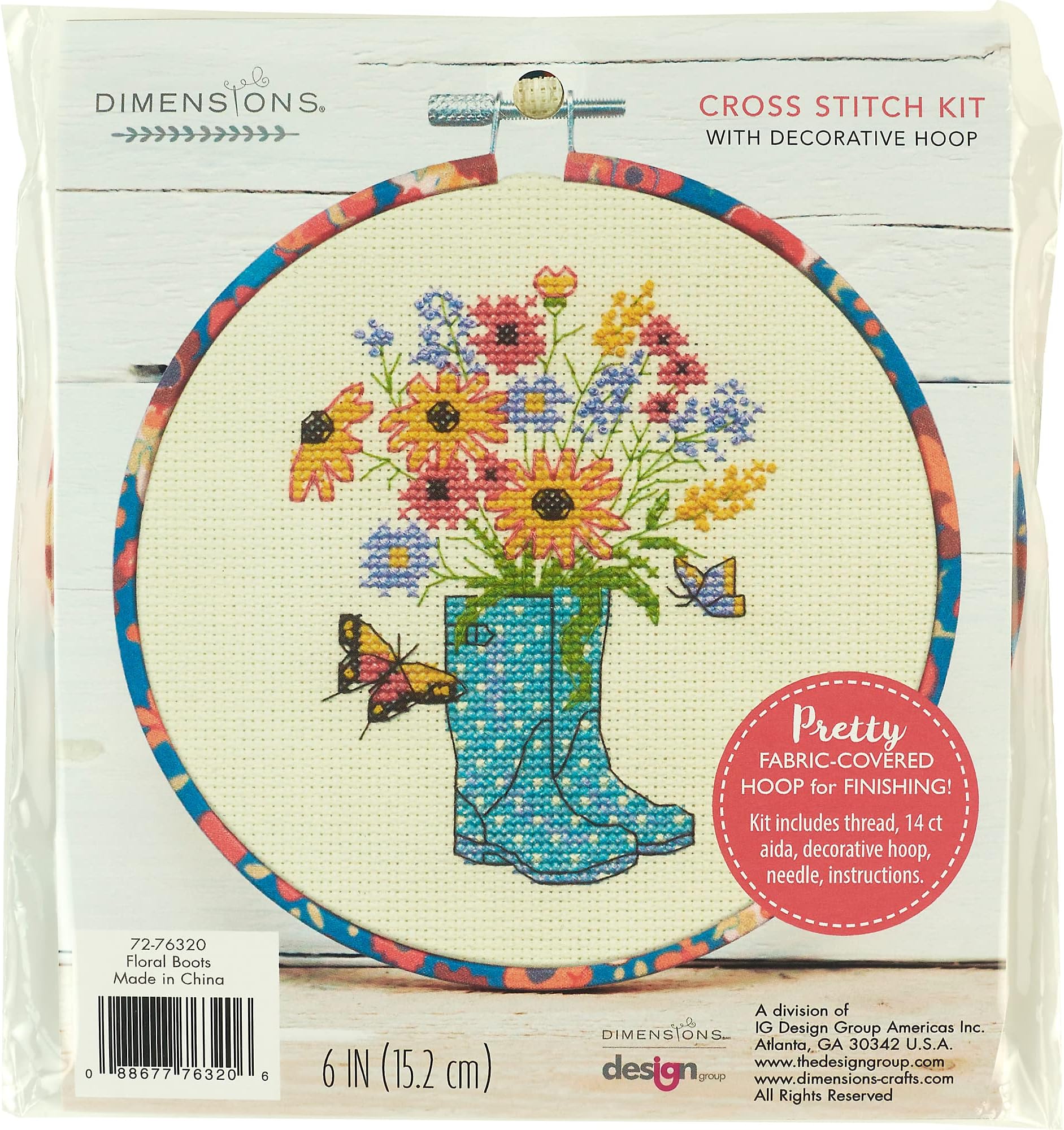 Dimensions 72-76320 Floral Boots Counted Cross Stitch Kit for Beginners, 6" D, 14 Ct. Ivory Aida, 5pcs