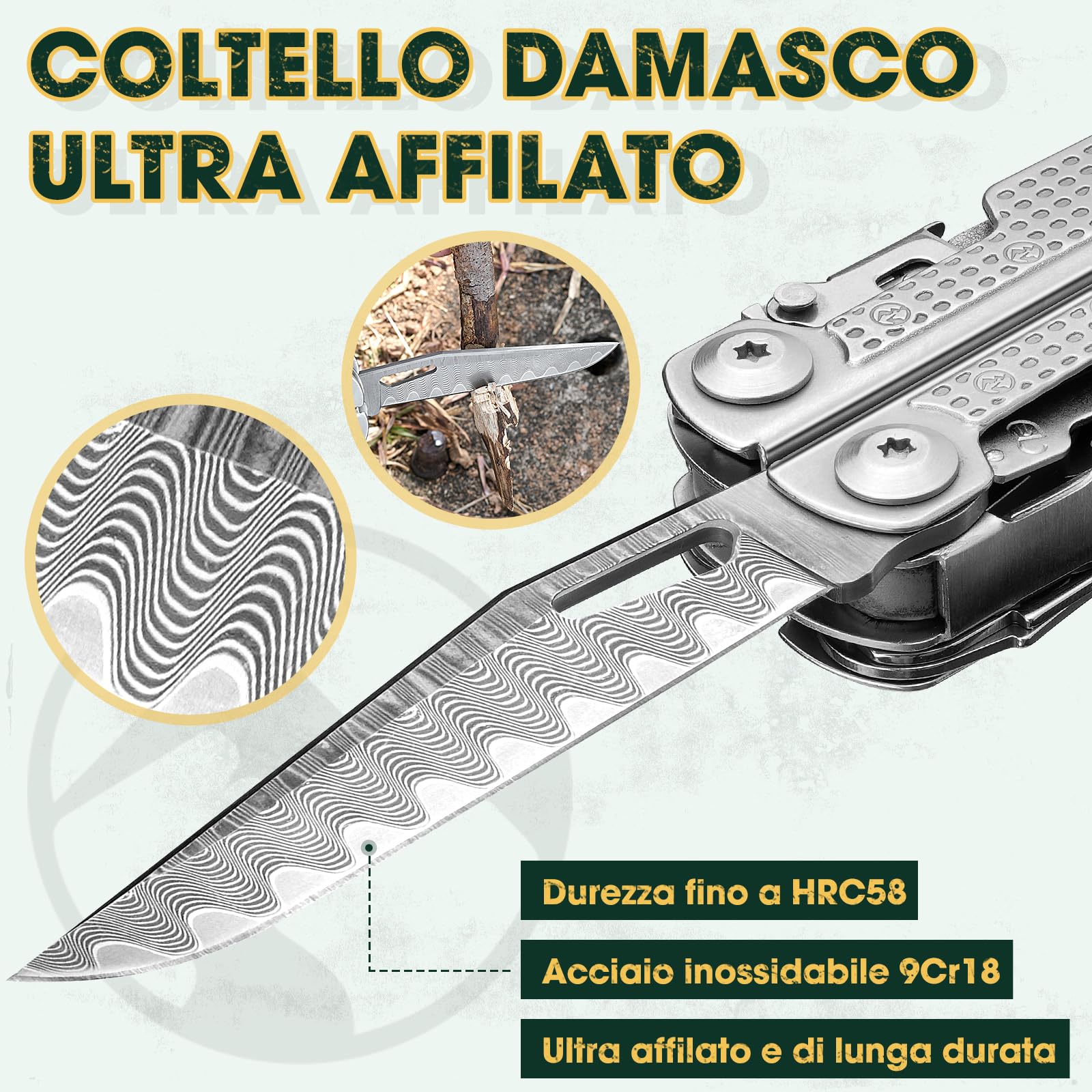 Multper Pinza Multiuso, Idee Regalo Uomo Compleanno, Multitool Gadget Utili con Coltello di Damasco, Forbici e Testa Cacciavite, Regalo Anniversario per Lui, Regali di Natale, Idee Regalo Uomo Natale