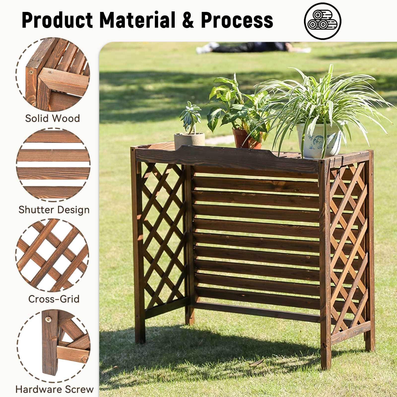 Cache Climatiseur Exterieur Bois Massif Cache Clim Extérieur Cache Pompe A Chaleur Support Climatiseur Exterieur Appareil De Climatisation Protéger Housse Climatiseur(100x44x93cm)